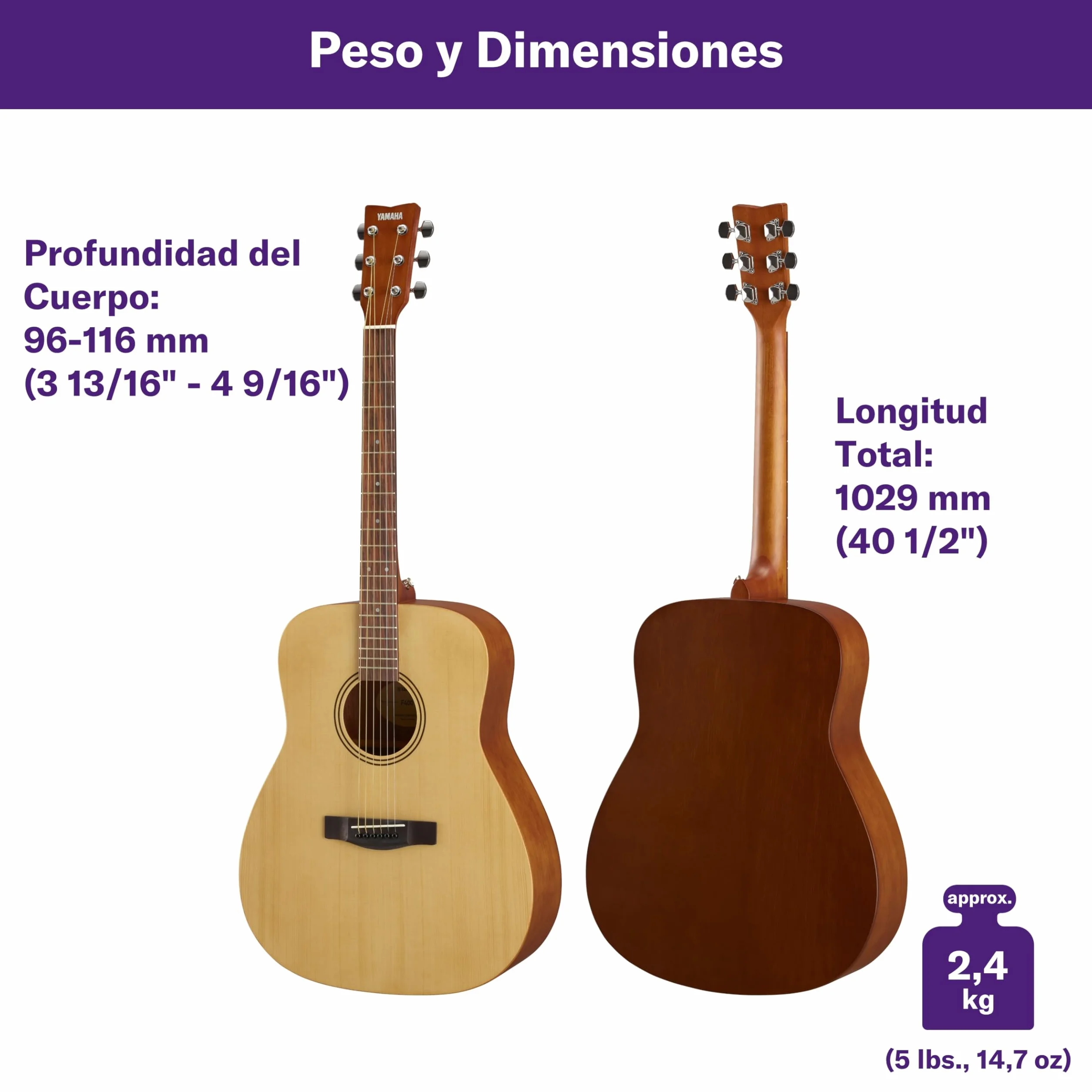 YAMAHA F400 Guitarra Acústica – Cuerpo tipo Dreadnought, Escala 25", Acabado satinado, ideal para Principiantes, Sonido Rico y Equilibrado, Diseño Elegante – Acabado Natural Satin