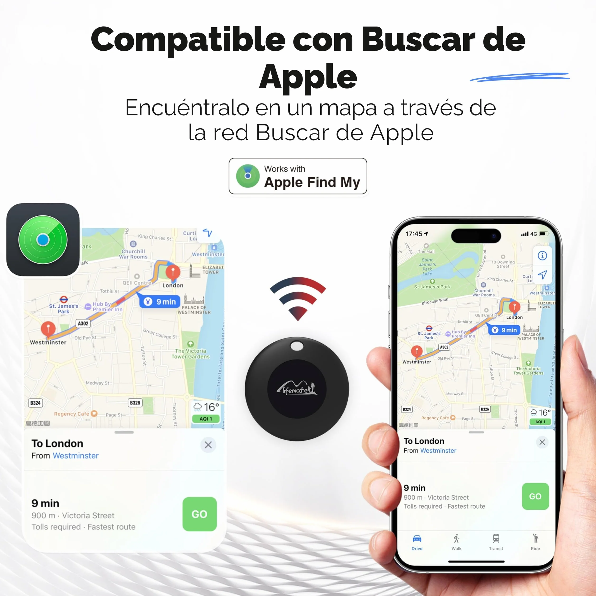 Lifemate Life Tag 2-Pack para Apple Localizador de Objetos con Red Buscar, Resistente al Agua IP67, Batería Larga Duración, Fácil Configuración de Llaves, Mochilas y Carteras