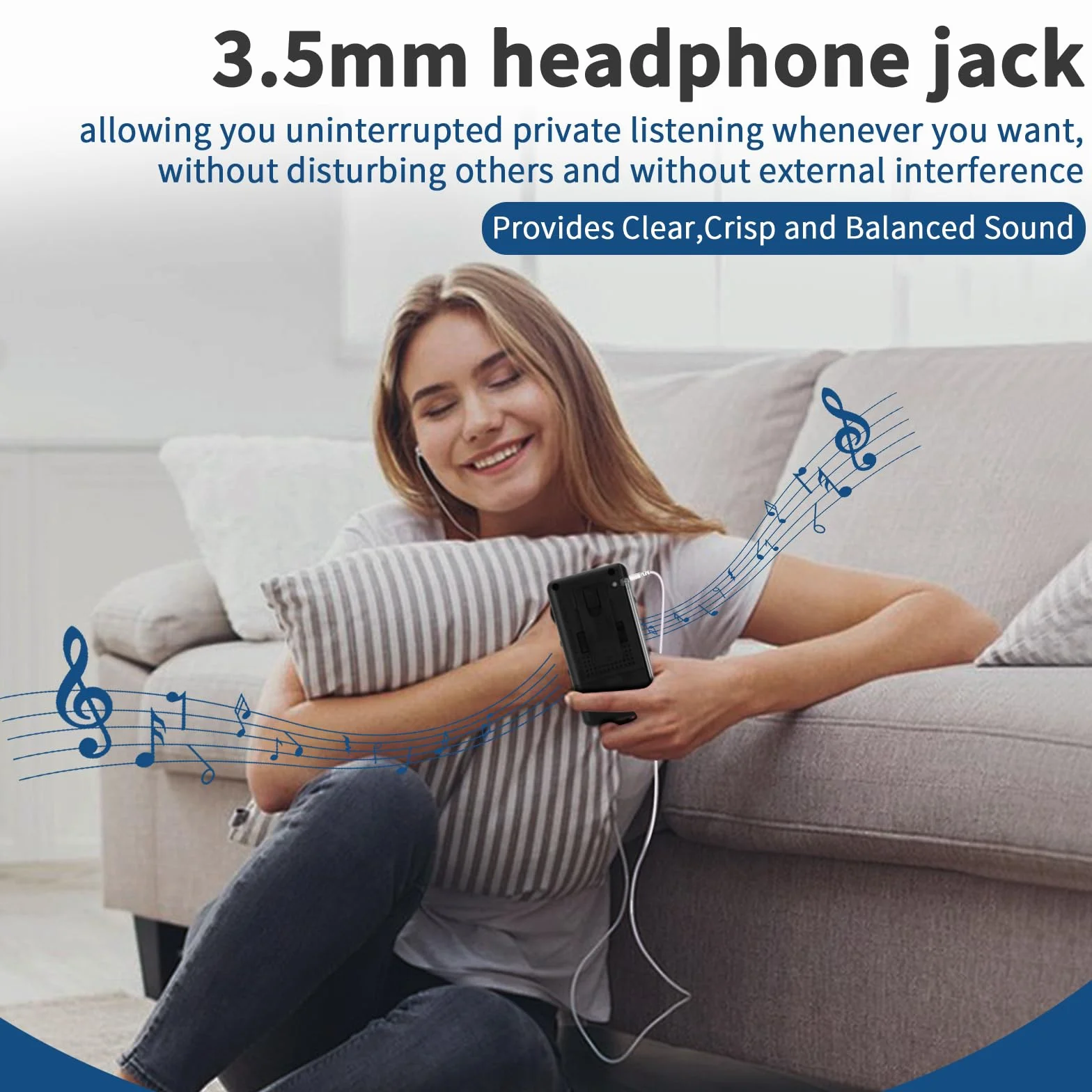 Radio Portatil Pequeña, Radios Am/FM Reproductor con práctico mosquetón, se Conecta a los Auriculares, Versátil, Negro
