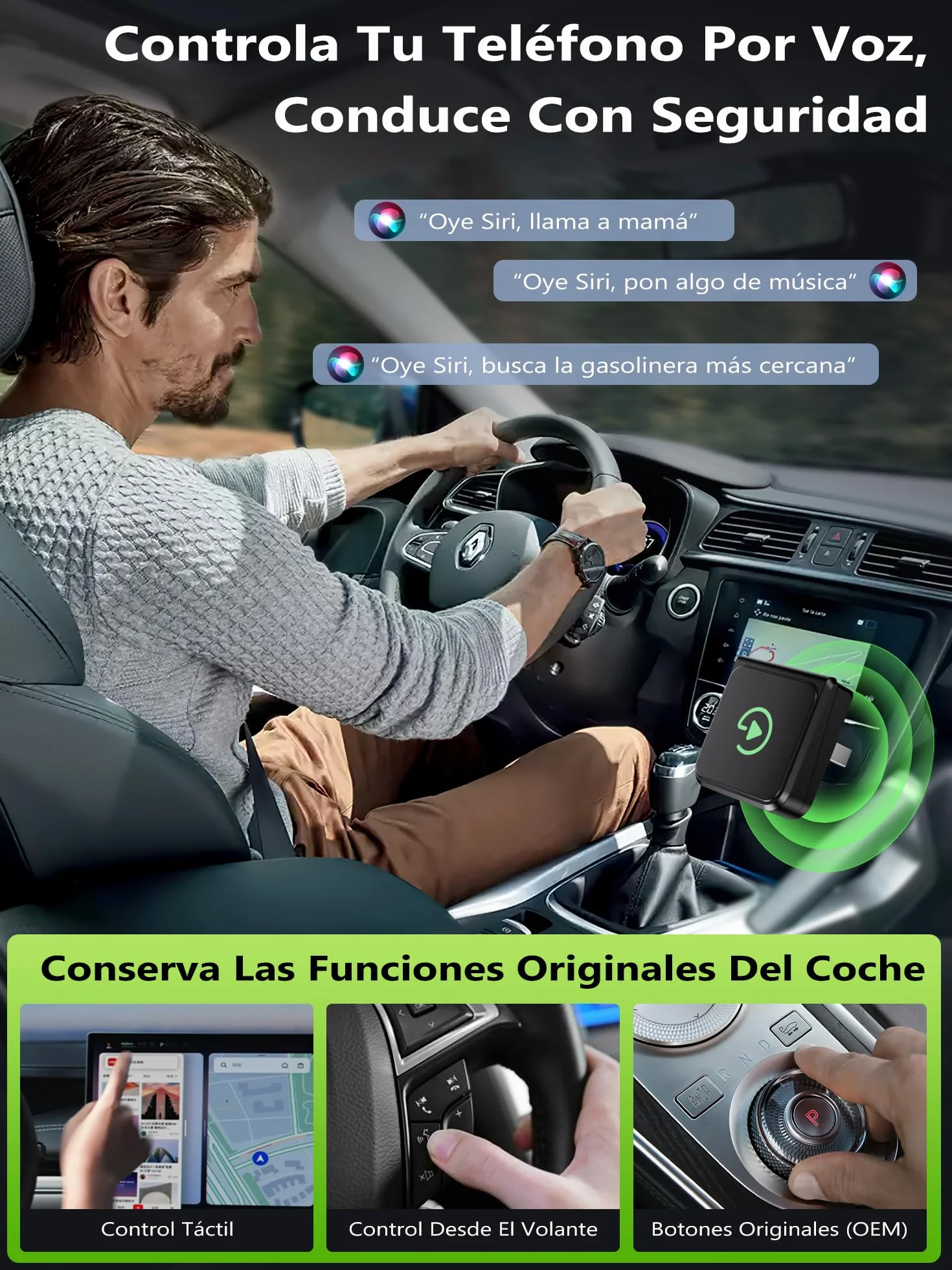 Adaptador CarPlay Inalámbrico Para iPhone:Android Auto Inalámbrico & car play inalambrico - Estable Compatible Con iPhone iOS 10+ Y Smartphones Android, Coches Con CarPlay, Plug and Play, USB A Type C