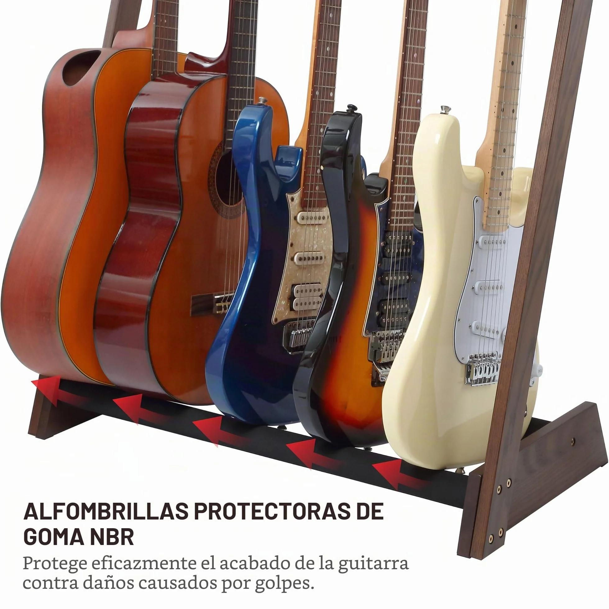 Nefelibata Soporte multiusos para guitarra, 5 soportes, soporte de madera para guitarras y fundas, guitarras eléctricas, acústicas, bajos, violonchelos, fresno alemán