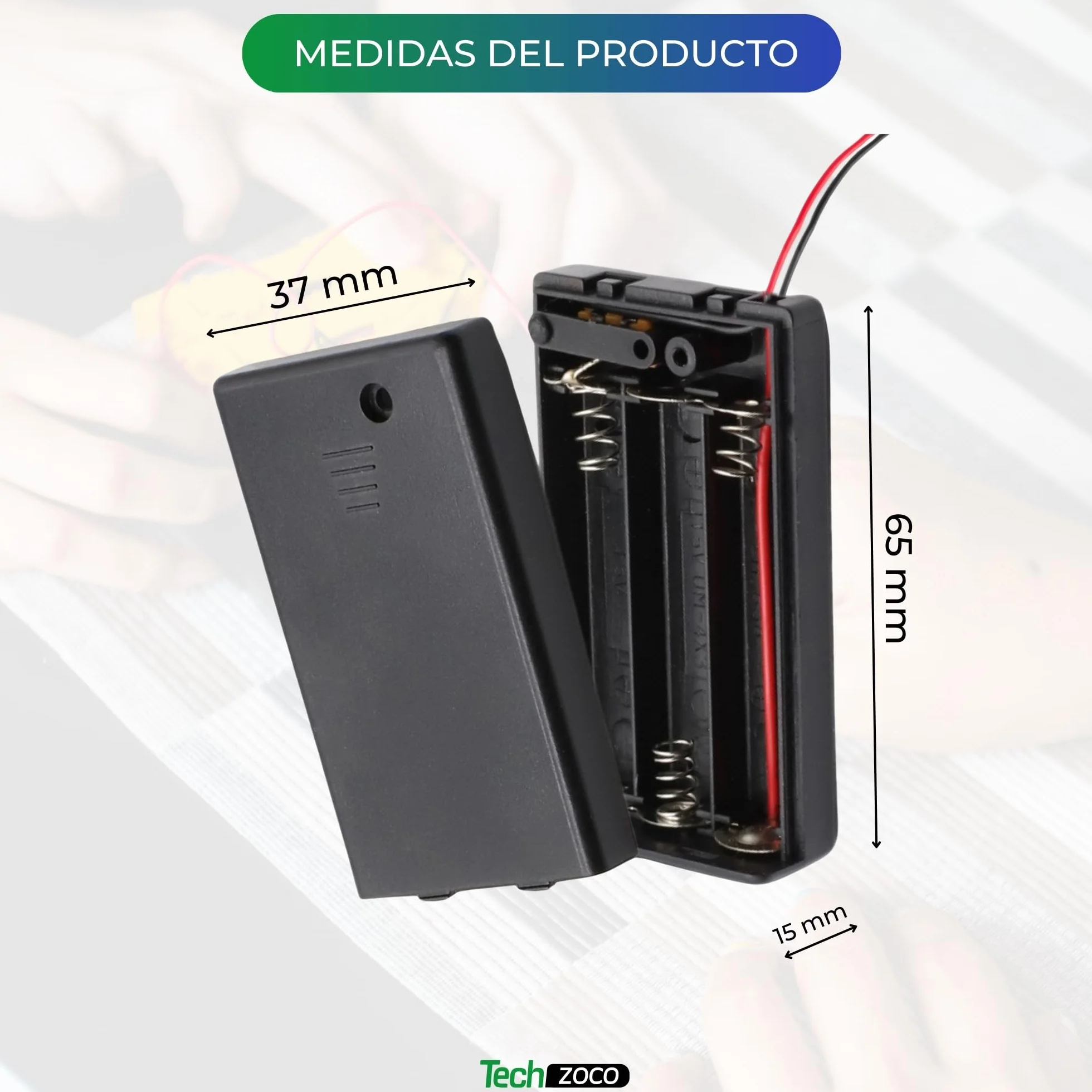TECHZOCO Portapilas con Interruptor ON/Off, Soporte de Batería AAA, Caja de Batería, Porta Pilas, Incluye Cable de 200mm, Voltaje Total: 4.5V (1.5V por Pila), Apto para 3 Pilas LR3 AAA (FR3, HR3, LR3)