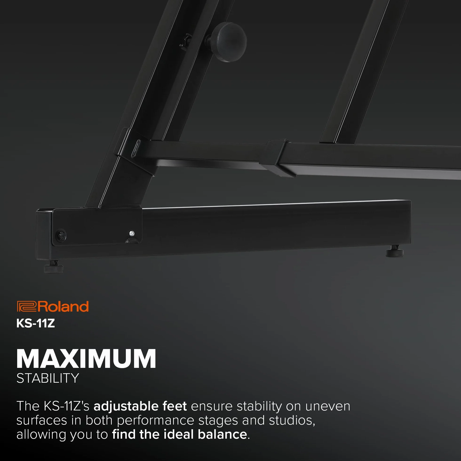 Soporte para teclado Roland KS-11Z | Soporte en Z de alto rendimiento con amplio rango de ajuste para pianos de escenario de 88 teclas y otros teclados | Brazos acolchados plegables
