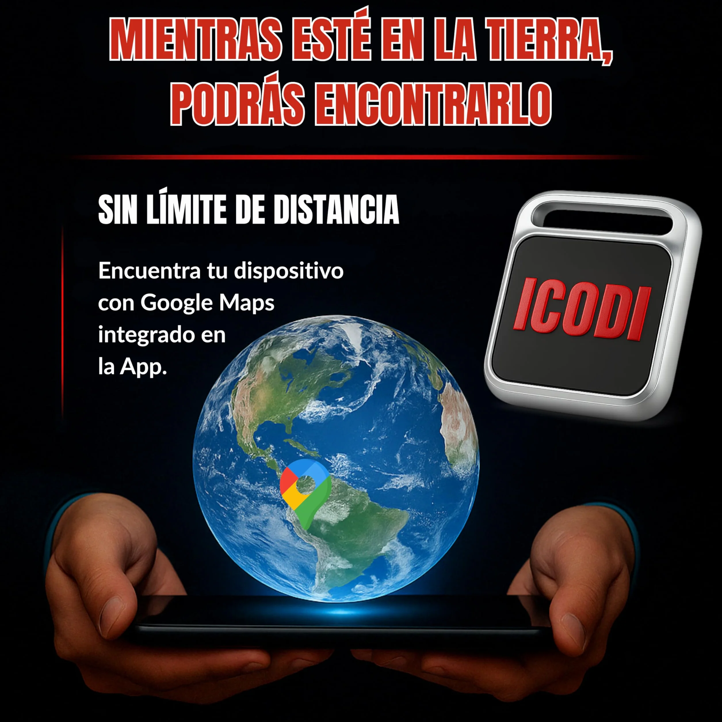 ICODI Rastreador Bluetooth Localizador Global Coche sin Tarjeta SIM sin Límite Distancia sin Suscripción Google Maps Integrado Android iOS 1 Año Batería Moto Niños Ancianos Objetos