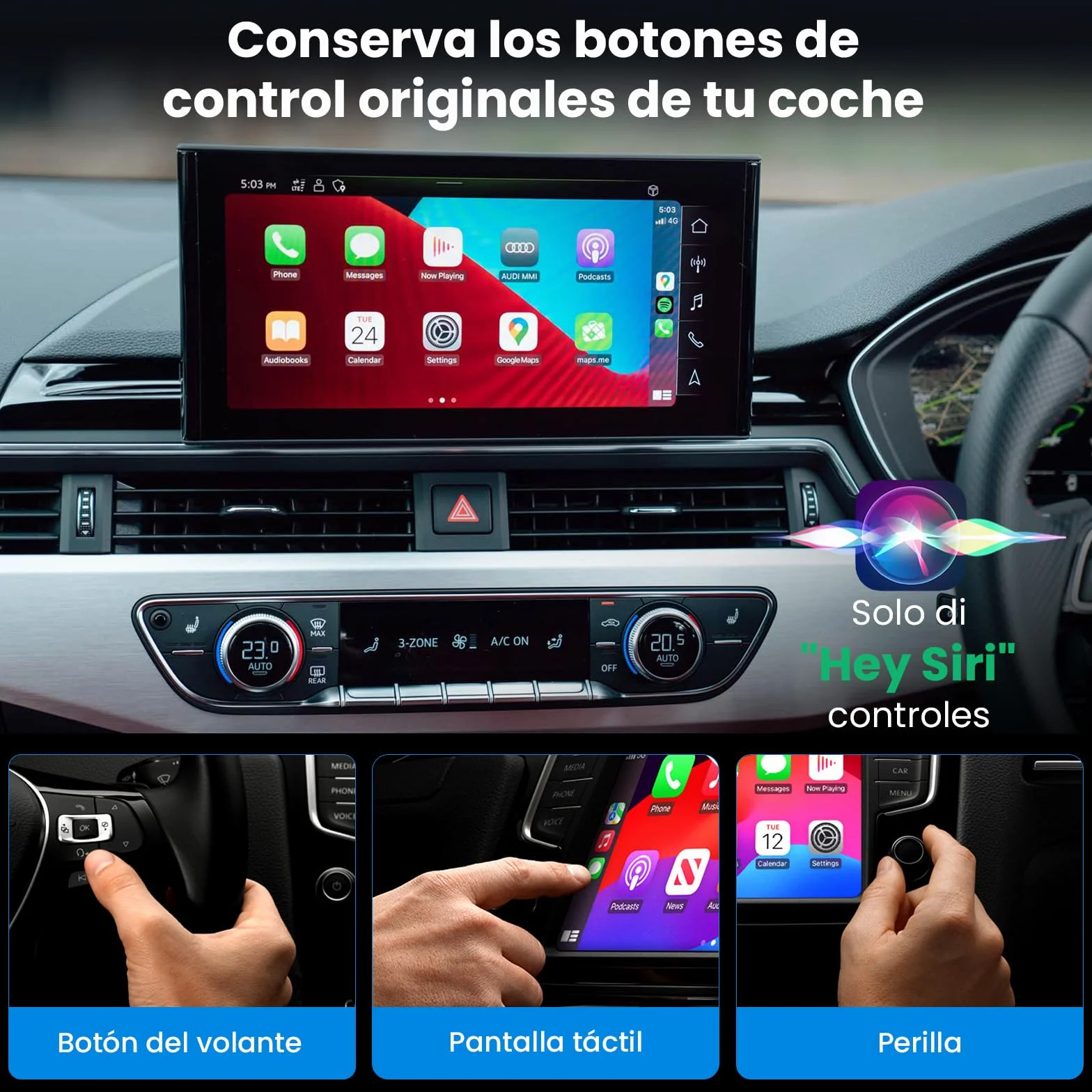 S1 Adaptador CarPlay Inalámbrico para Coche con CarPlay por Cable, Convierte CarPlay con Cable a Inalámbrico, USB A/C Plug and Play, Compatible iOS 10+ y Coches con Car Play