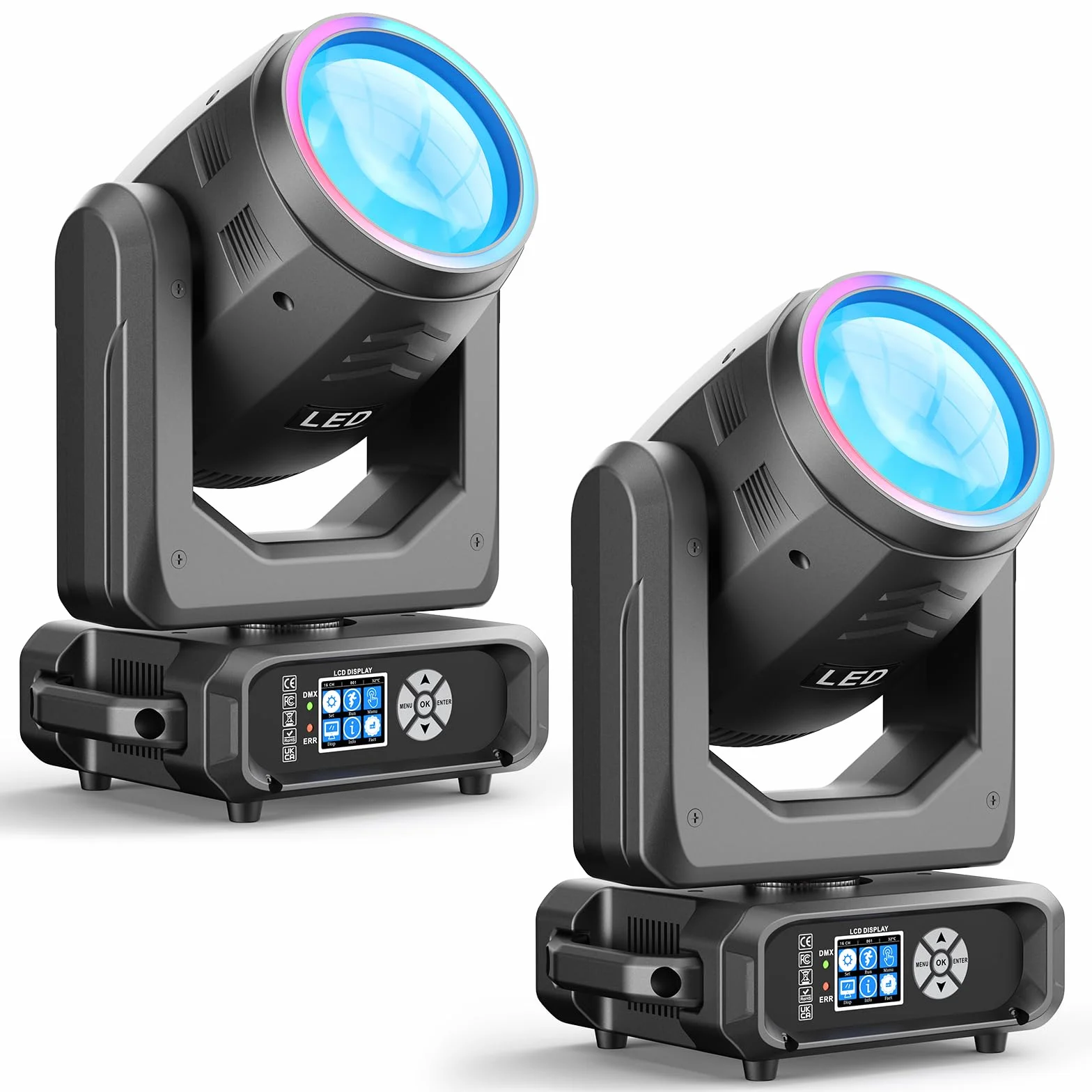 2 piezas 200W LED Cabeza Móvil Luces de Discoteca, Luz de escenario RGBW Beam con 18 Prismas 11+1 Colores 14+1 Patrones Clubes Fiestas Conciertos Discotecas DJ
