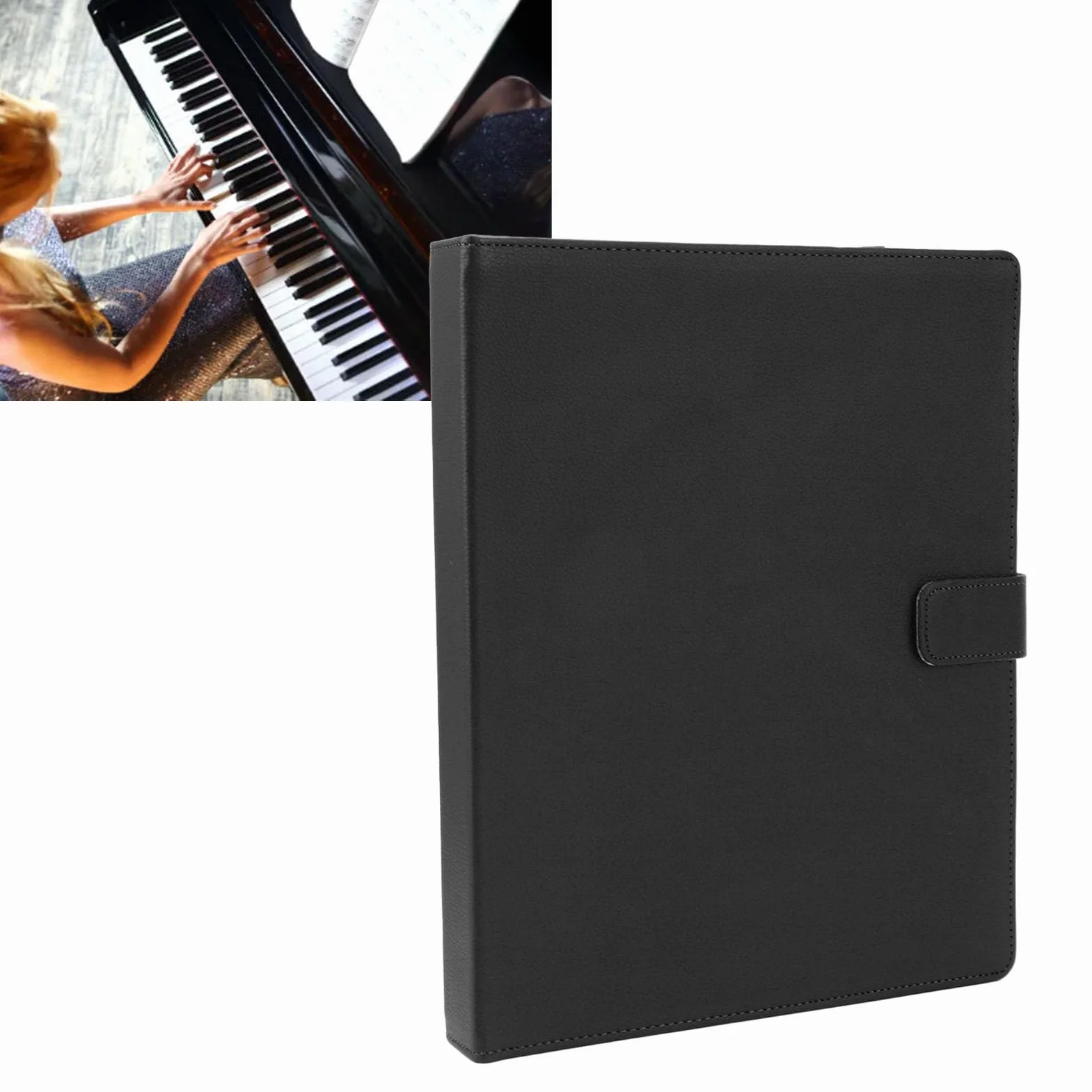 Carpeta de Partituras, 30 Bolsas, 60 Páginas, Cuero PU, Tamaño A4 Carta, con Banda Elástica; para Coro, Músicos, Estudiantes, Clases y Ensayos