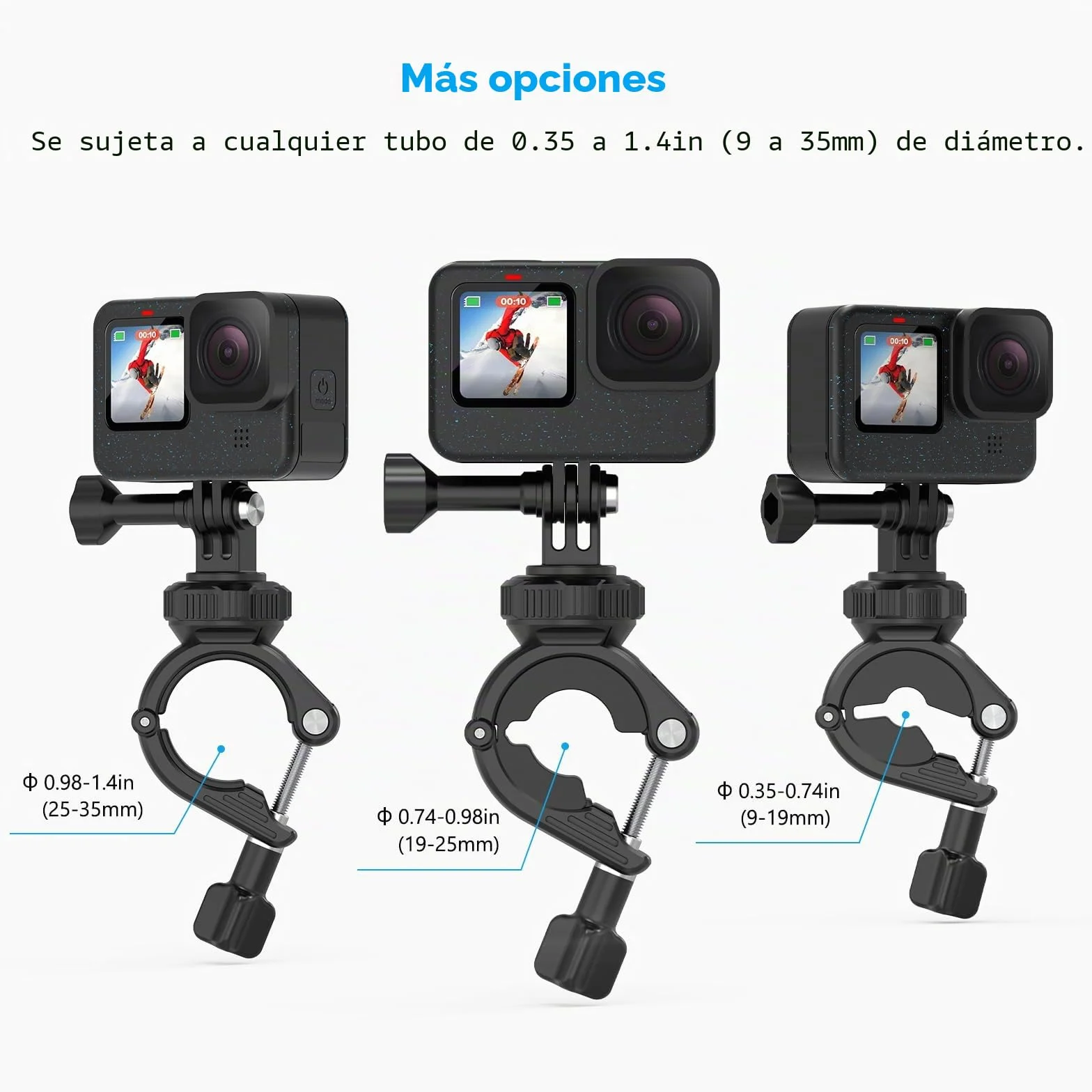 Soporte de Manillar Bicicleta Moto Abrazadera de Montaje de Barra Clamp Monturas para GoPro Hero 13 12 11 10 9 8 7 6 5 Session dji Cámaras de Acción - Giratorio de 360 Grados