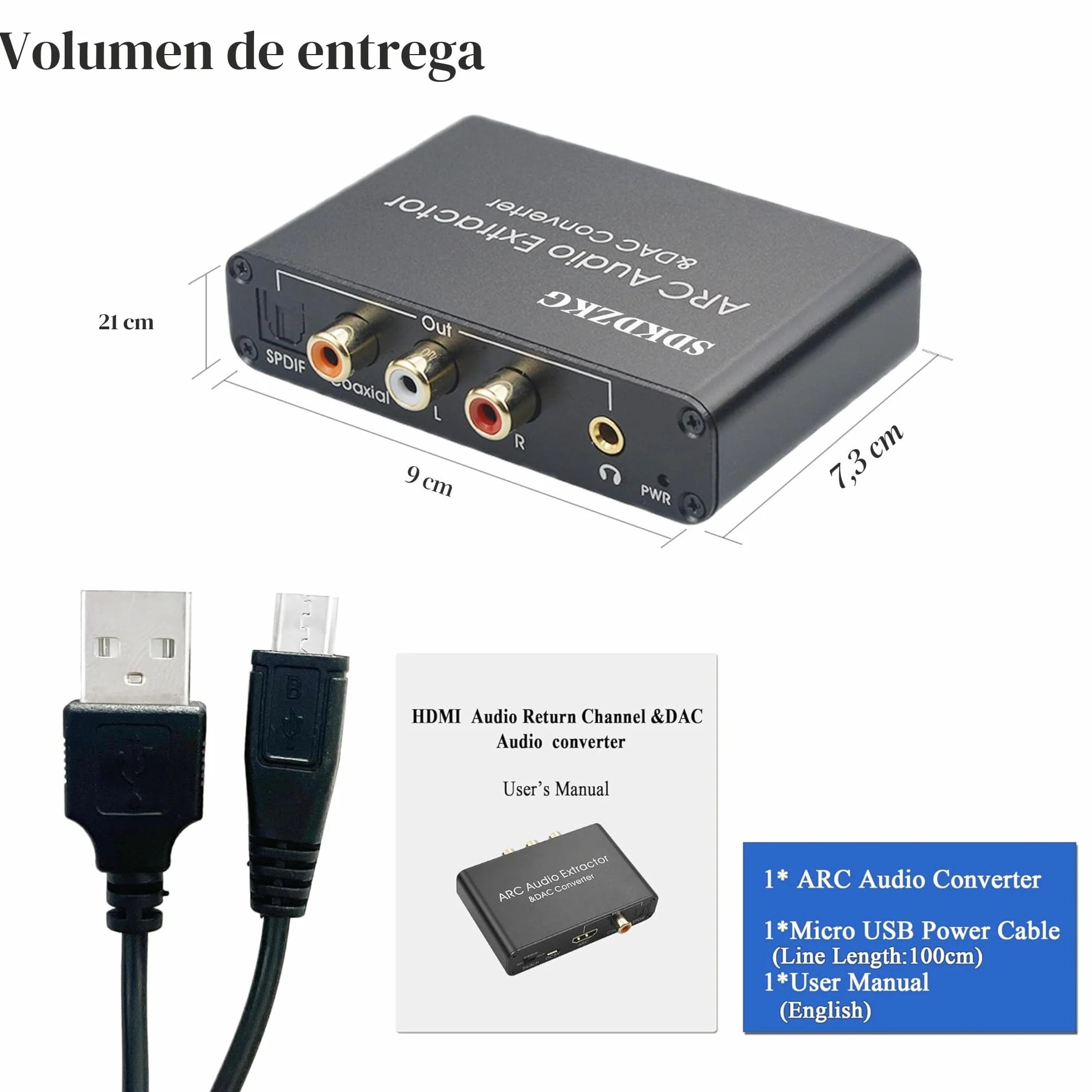 Extractor de audio HDMI ARC SPDIF óptico Toslink a RCA 3.5 mm Jack L/R, adaptador para amplificador HDTV