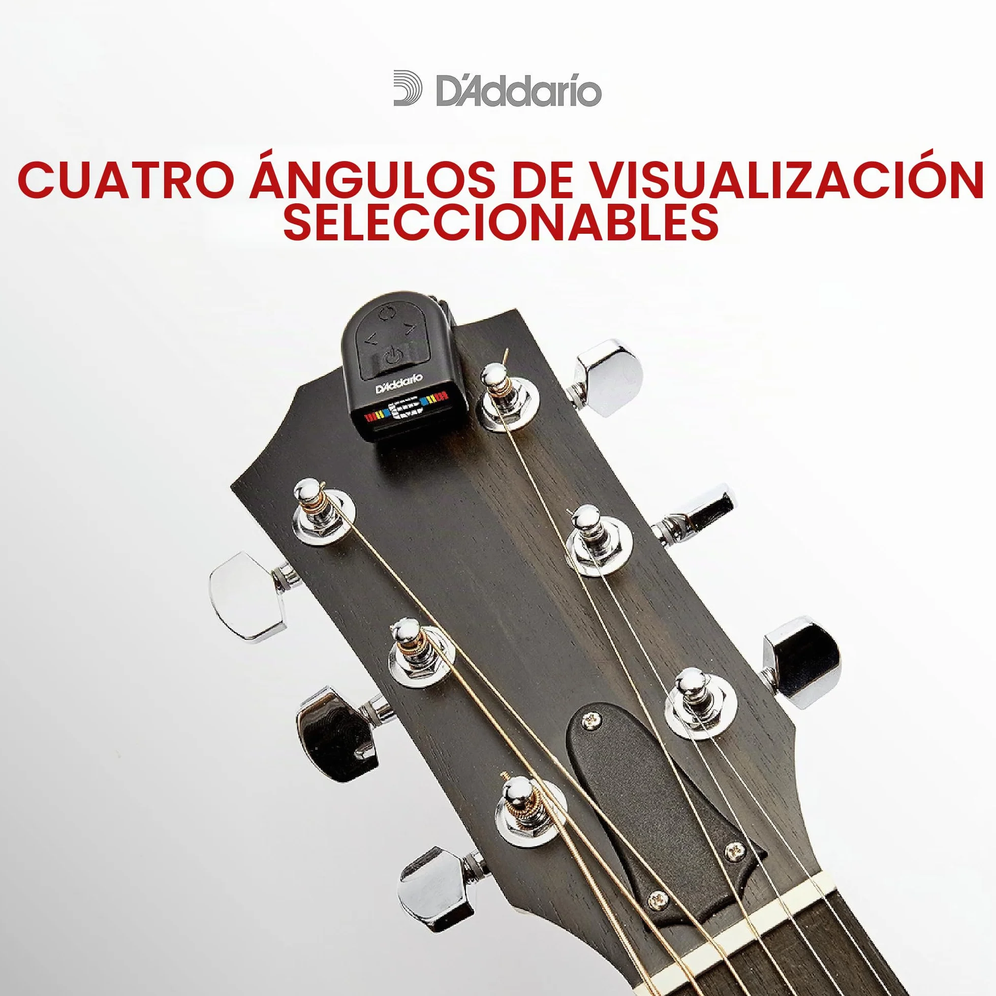 Afinador de guitarra D'Addario - Afinador recargable con microclavija - Afinador para guitarra acústica, eléctrica y bajo - Clip universal - 1 unidad
