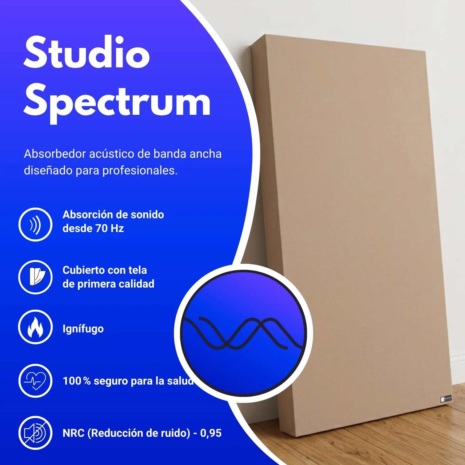 Bluetone Acoustics Studio Spectrum - Panel fonoabsorbente de Alta Eficiencia Premium - Paneles Acústicos para Paredes y Techos (100x50x10cm, Azul)