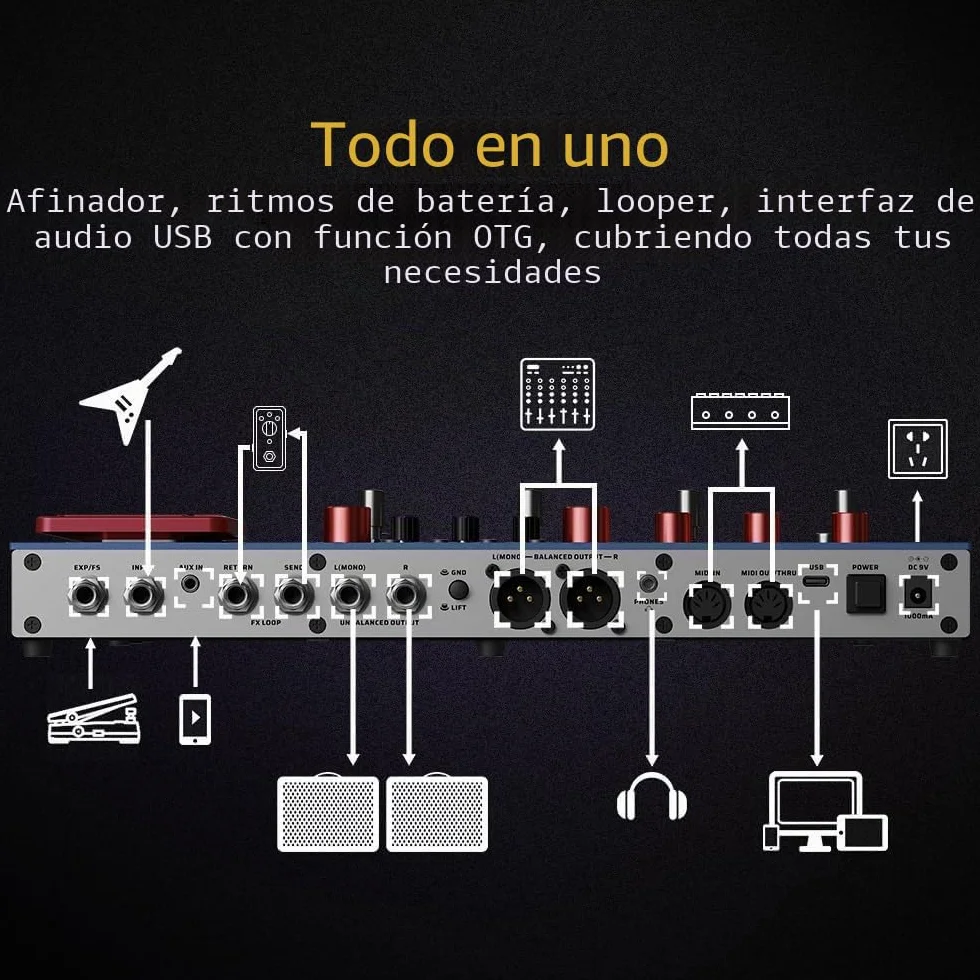 VALETON Guitarras Bajo Pedal de Efectos Multi-Efectos Procesador Guitarras Bajo Modeling IR Gabinets Simulación con FX Loop MIDI I/O Expression Pedal estéreo OTG USB GP-200X