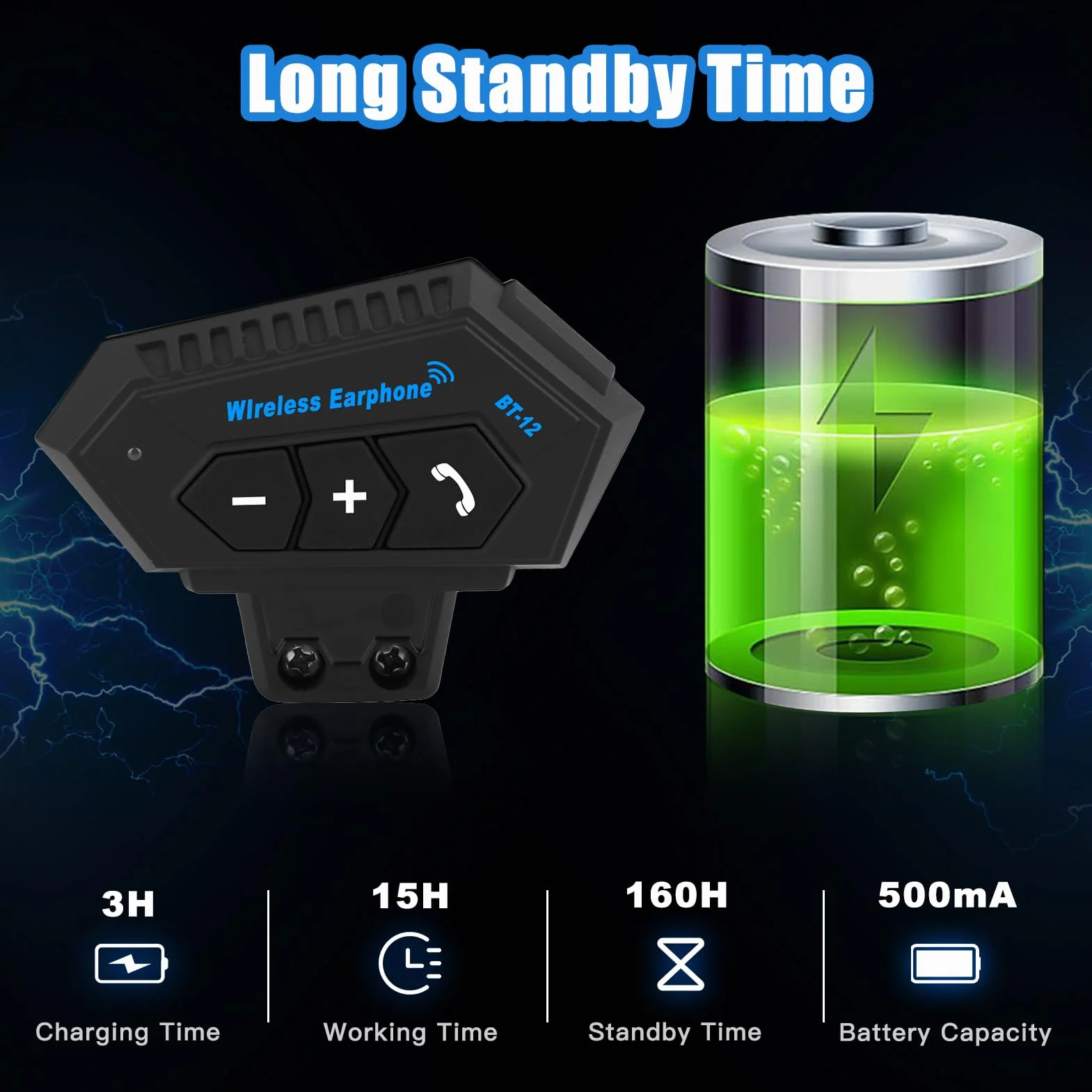 Yosoo Health Gear Intercomunicador Bluetooth para Motocicletas, Auriculares Casco con Batería, Manos Libres