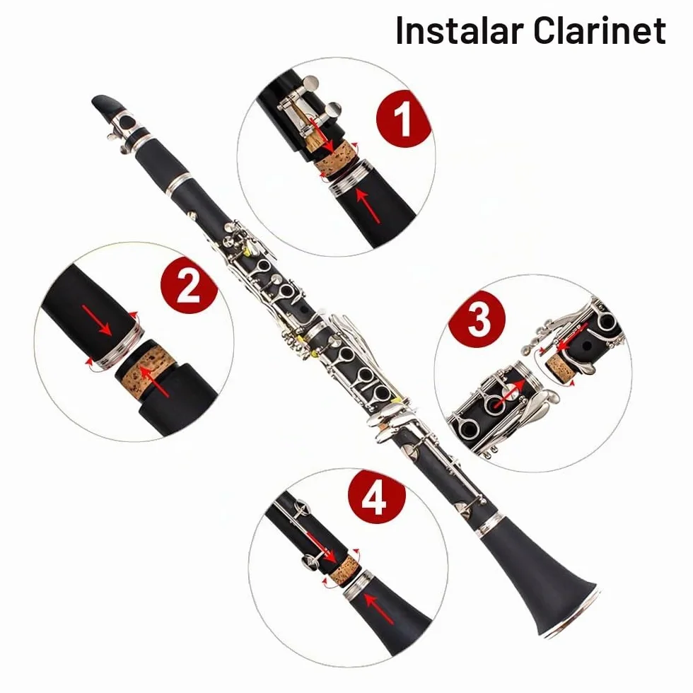 Yinfente Clarinete para clarinete para estudiantes principiantes, clarinete con estuche para clarinete, kit de limpieza de clarinete, boca de clarinete, grasa de corcho para clarinete, clarinete de