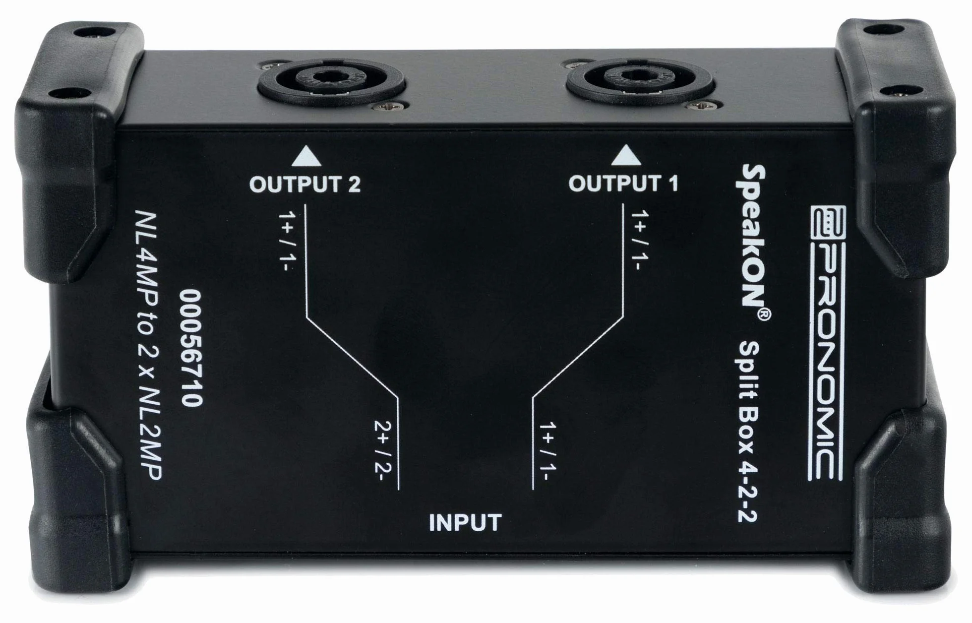 Pronomic Speakon Split Box 4-2-2 - Divisor/Combinador para cables Speakon - divide señal de 4 polos en 2x 2 polos - conectores originales Neutrik - carcasa robusta de acero - negro