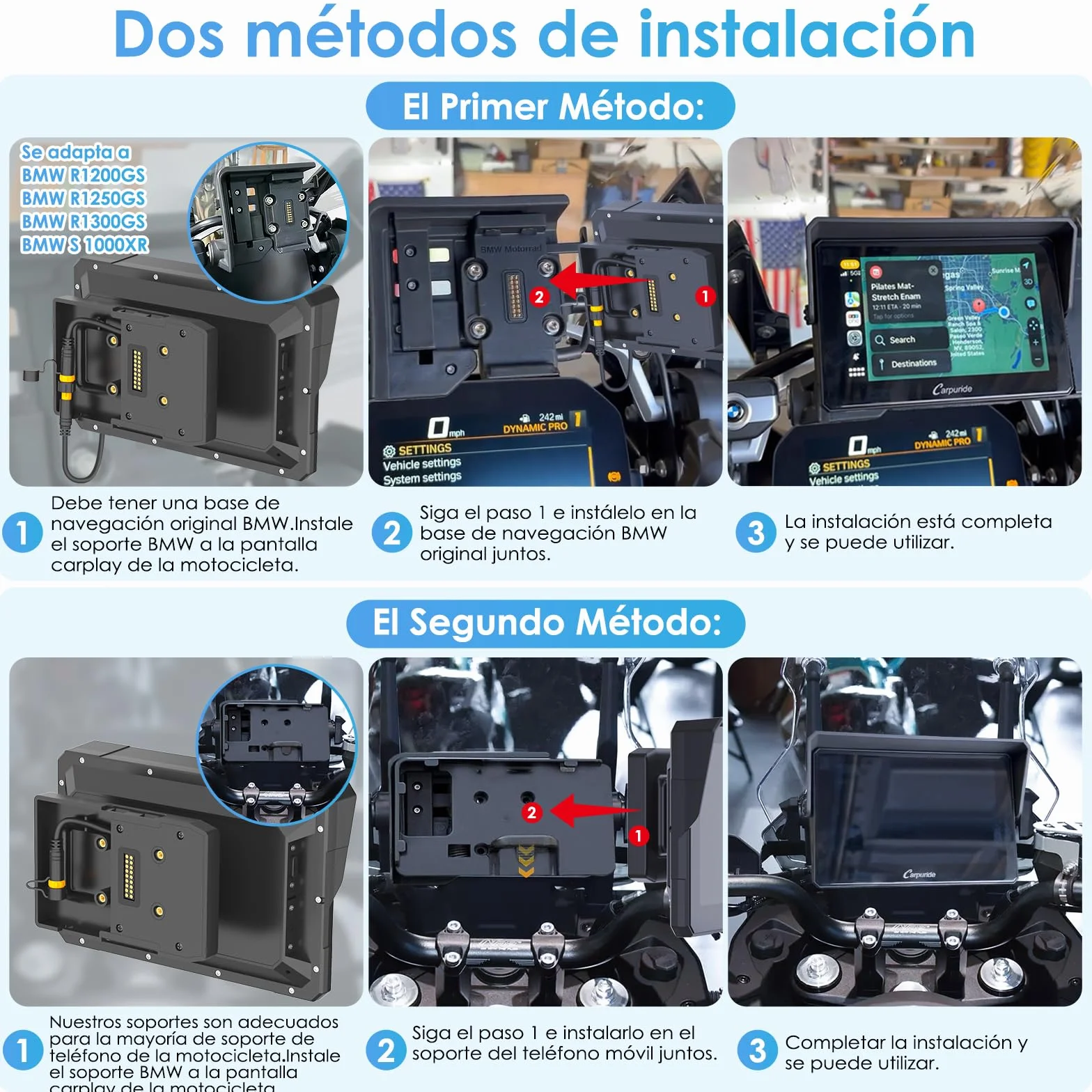 Carpuride W702B - Pantalla GPS Carplay para Motocicleta con Soporte Personalizado para BMW Motorbike, Inalámbrico CarPlay y Android Auto, Portátil 7 Pulgadas Impermeable Táctil Pantalla, Bluetooth