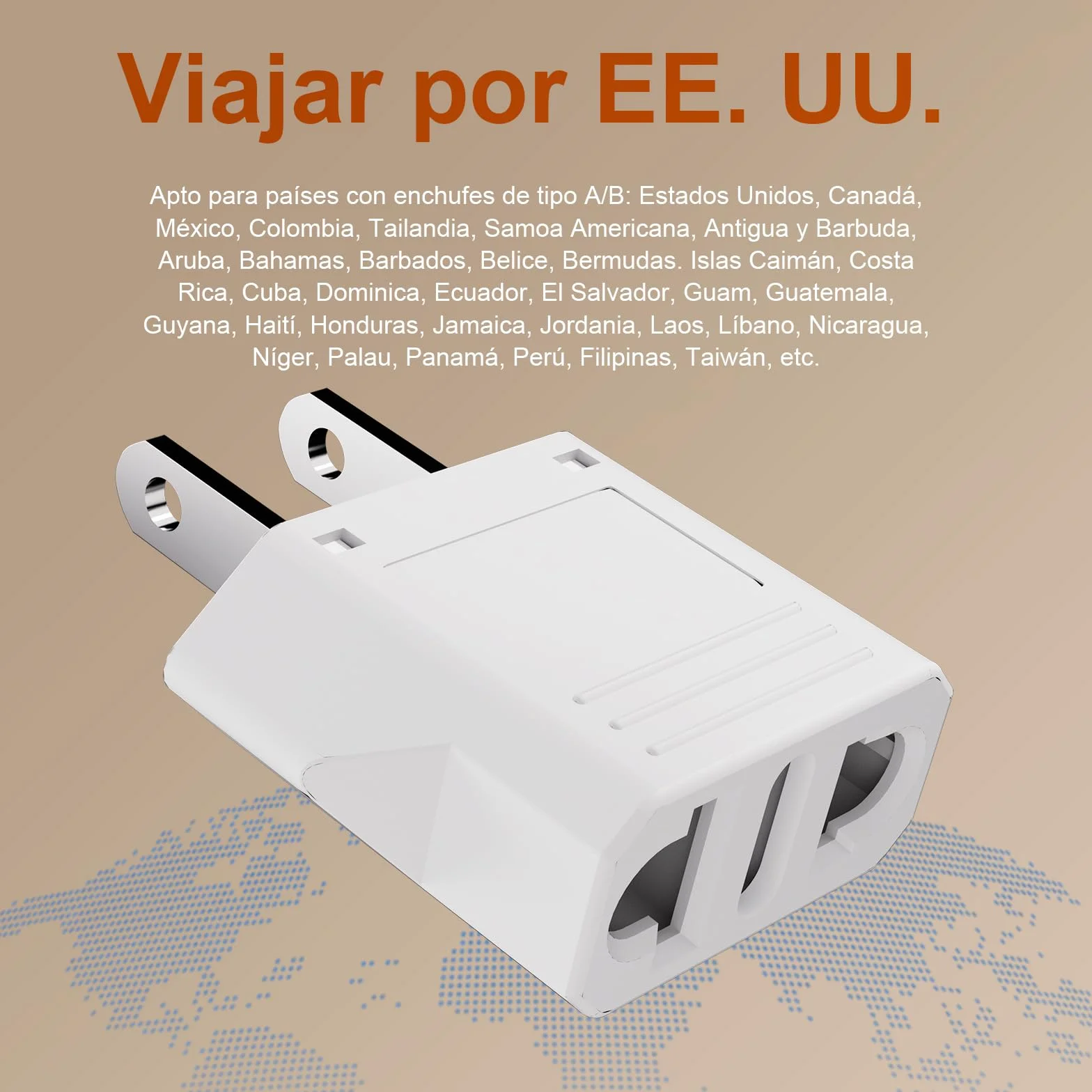 GRIFEMA Adaptador Enchufe USA Tipo A 4 Piezas, Adaptador de Viaje para Clavijas Tipo C/E/F/L/A/N, 6A 250V