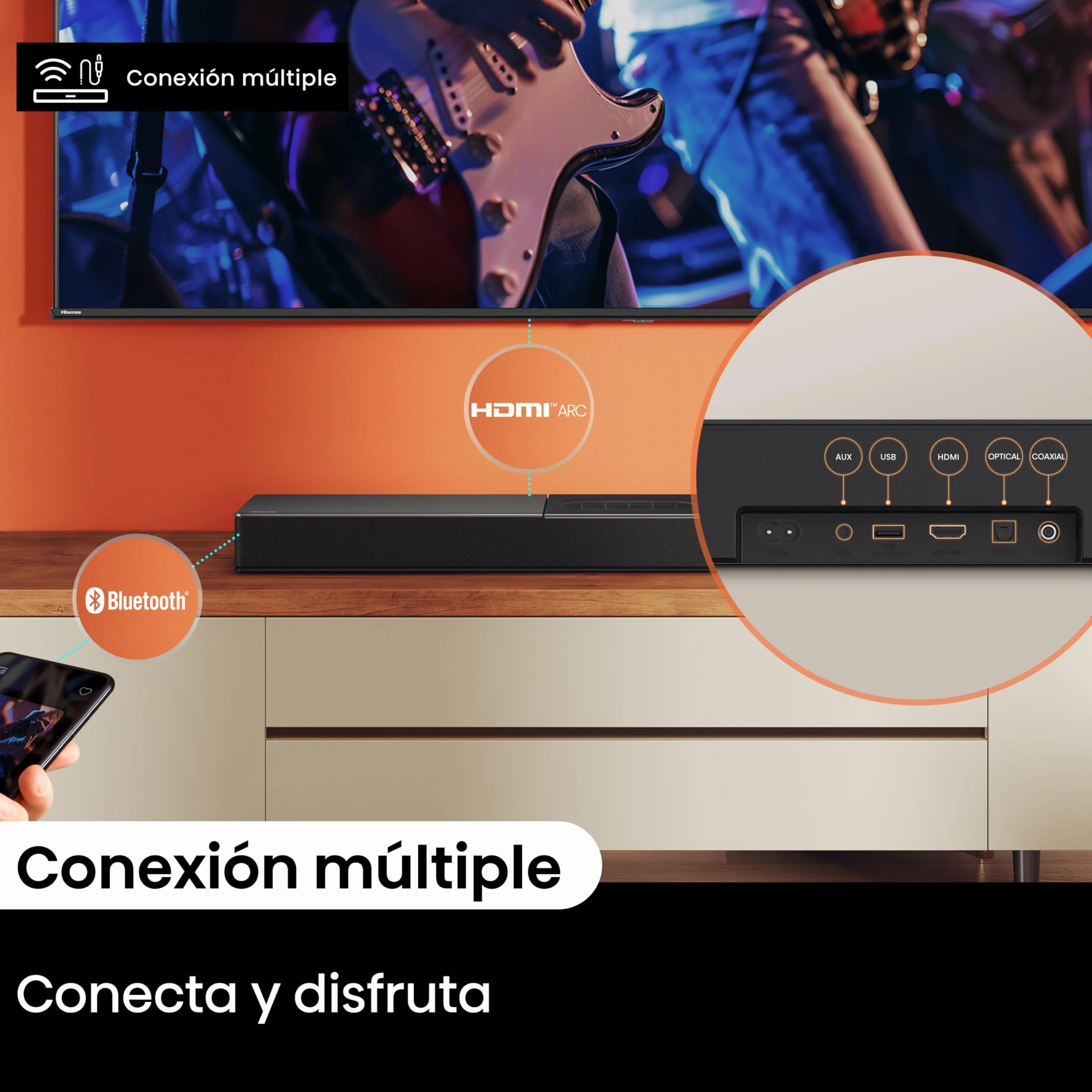 Hisense HS2000 Barra de Sonido 2.1 240W Subwoofer Incorporado Dolby Digital Plus DTS Virtual:X