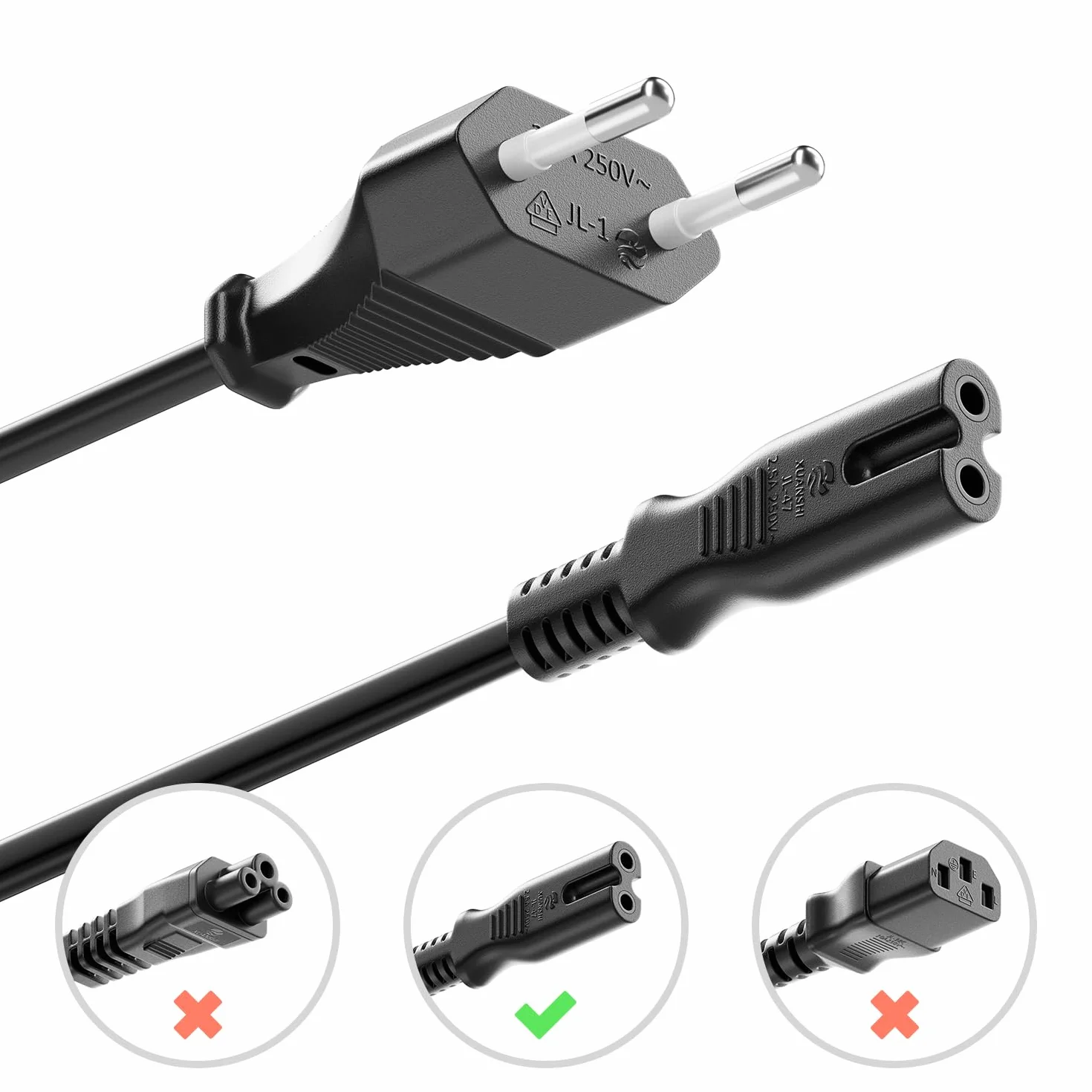 deleyCON 2m Cable de Alimentación Eléctrico Tipo C Euroconector a C7 Hembra Negro
