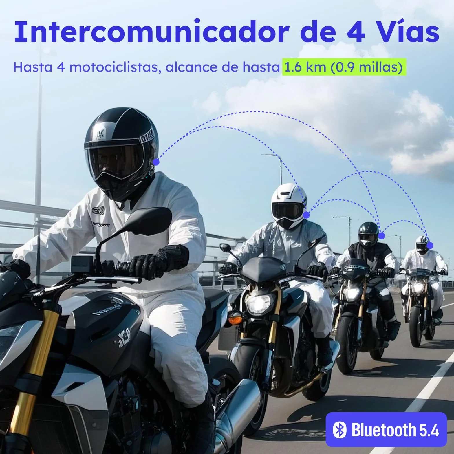 Intercomunicador Casco Moto Bluetooth 5.4, 4 Motociclistas, Cancelación de Ruido, IPX7, 2 Pack