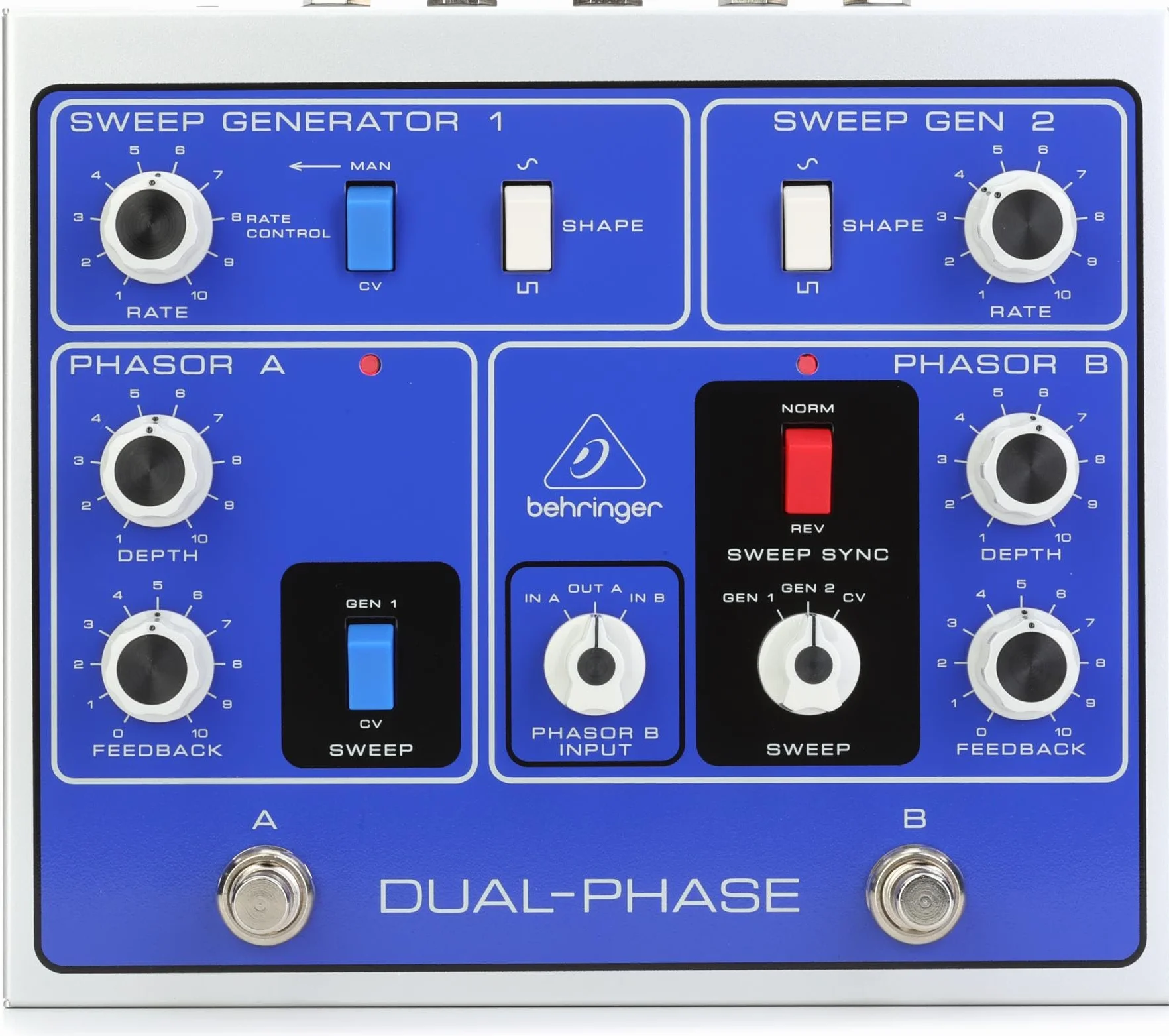 Behringer DUAL-PHASE Dual Analog Phase Shifter Pedal with 12 Opto-Couplers, External 9–12V DC Power Required (Not Included)