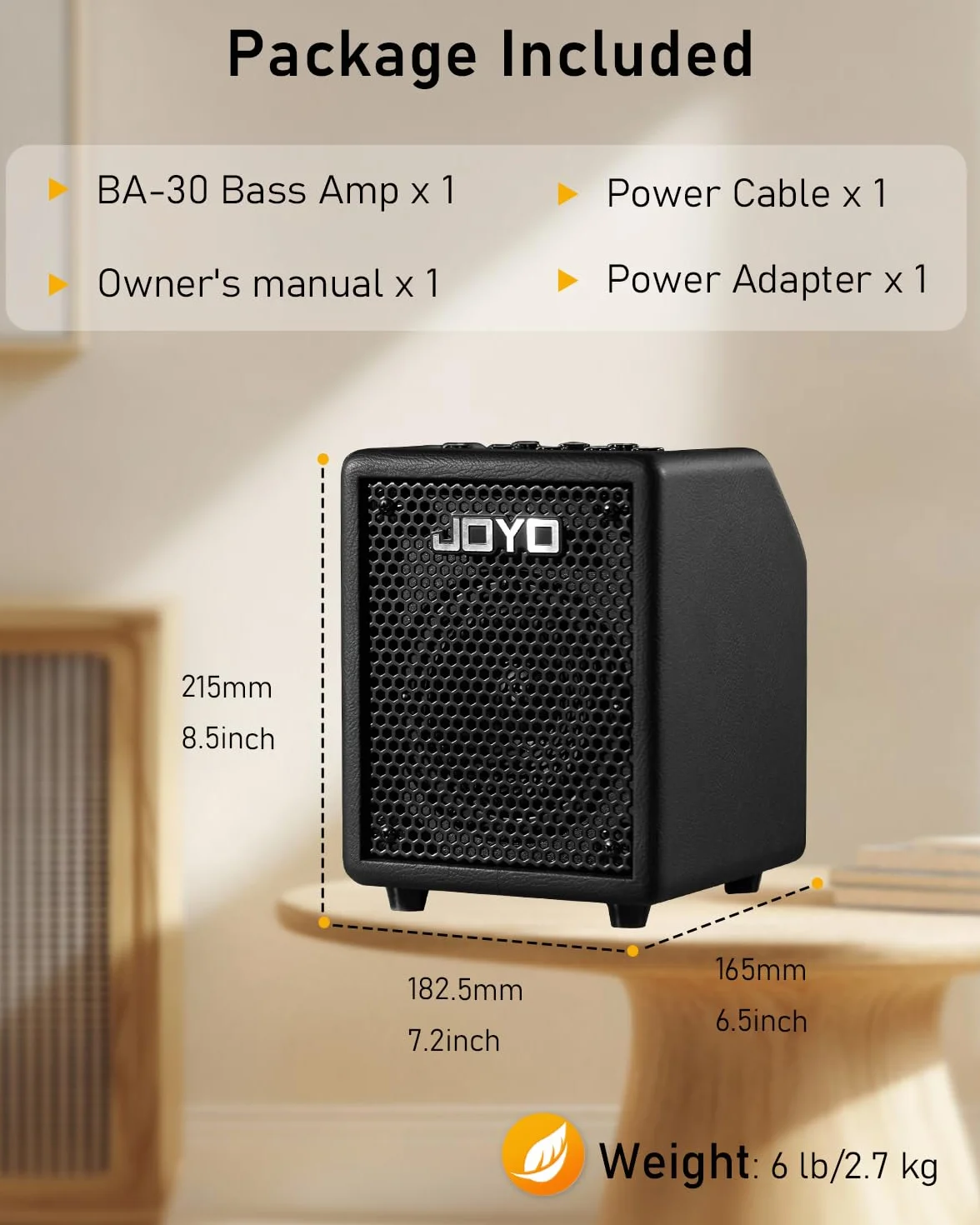 Joyo - Amplificador Combinado de bajo 30 W portátil – Altavoz de 4 Pulgadas, EQ 3 Bandas y compresor | Bluetooth 5.1 + grabación OTG, Salida de Auriculares para práctica Solo (Vibe Cube BA-30, Negro)