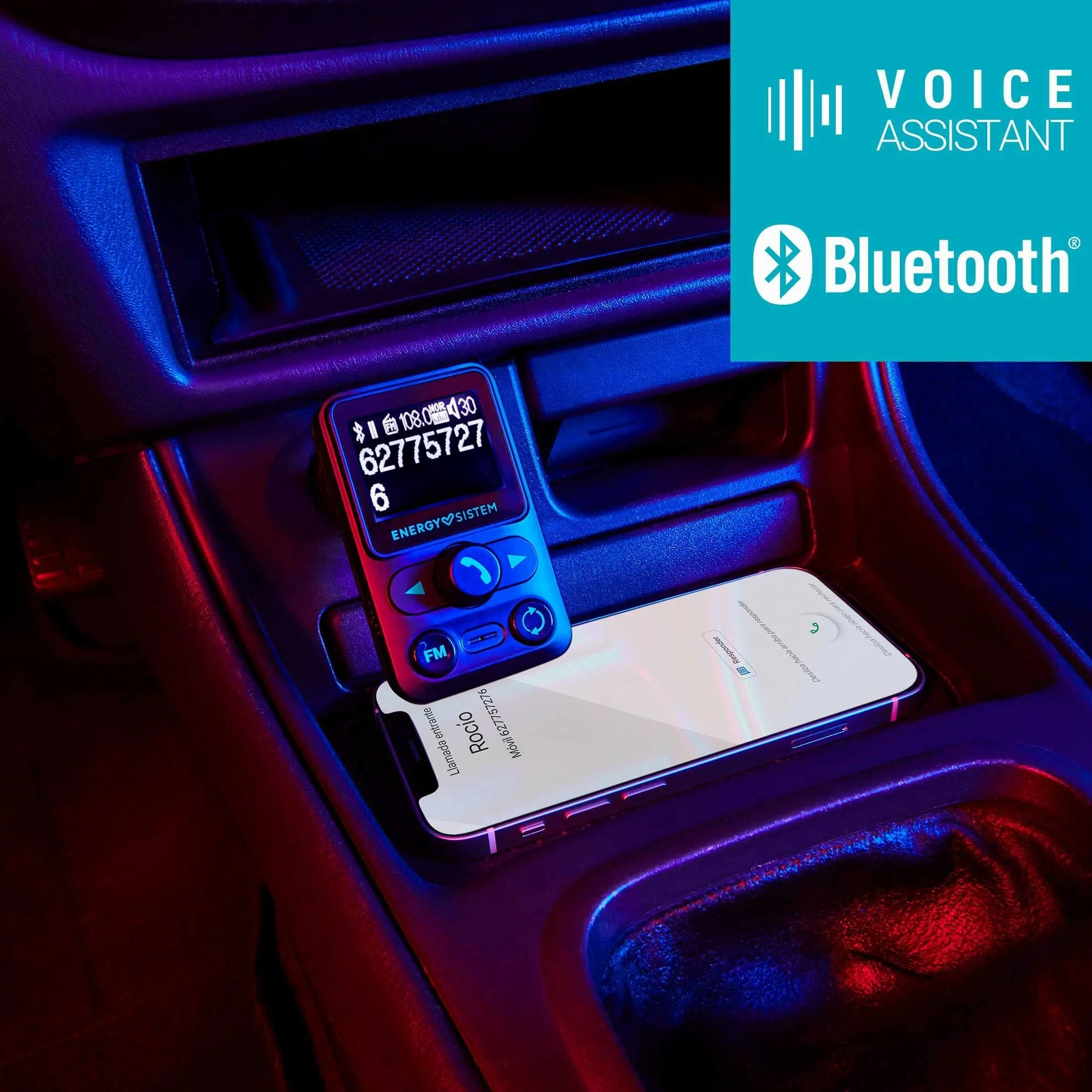 Energy Sistem Car Transmitter FM Xtra - Transmisor FM para Coche con LCD 1,4", Bluetooth, microSD, Quick Charge, USB MP3, Negro