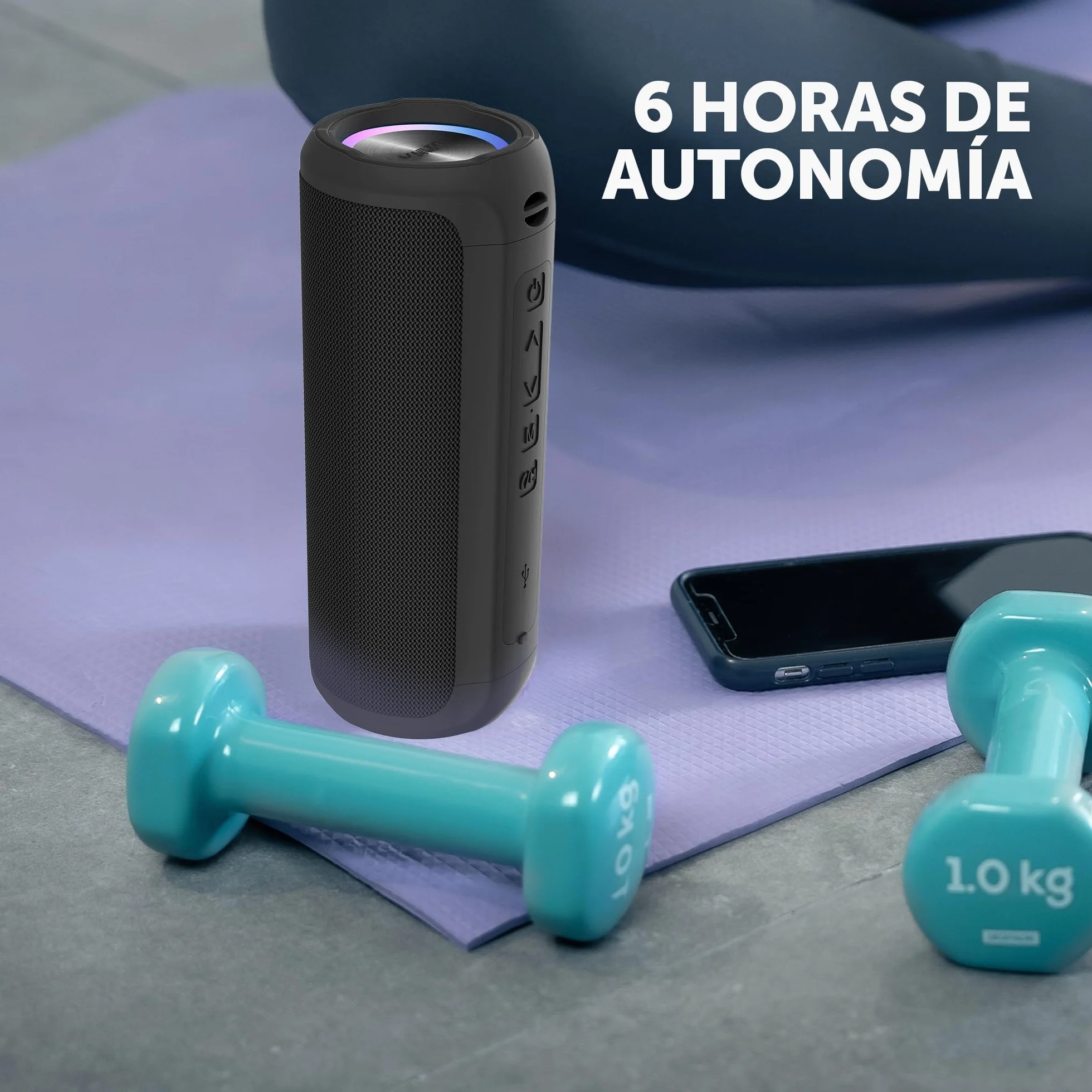 Vieta Pro Altavoz portátil Bluetooth Solaris BT - Sonido Potente de 15W, Radio FM, Resistente al Agua IPX4, Entrada AUX y USB, Micrófono con Manos Libres y Reproductor USB Player