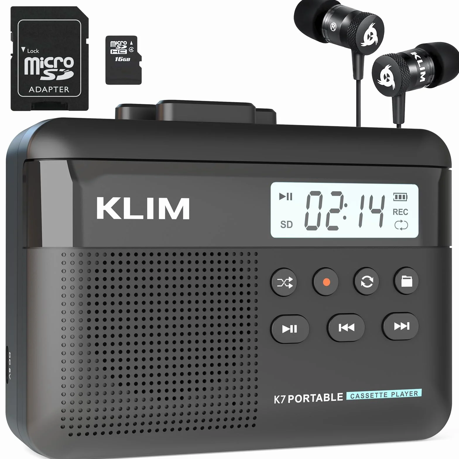 KLIM K7 Reproductor Cassette a MP3 Portátil con Micrófono y Altavoz Integrados Batería Recargable Negro