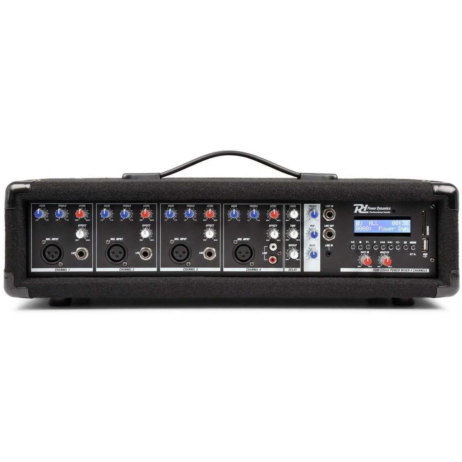 Power Dynamics PDM-C405A Mezclador DJ de 4 canales con amplificador Mezclador con Bluetooth, robusto mezclador de audio, efecto echo, reproductor MP3, mezclador para pequeños eventos en directo