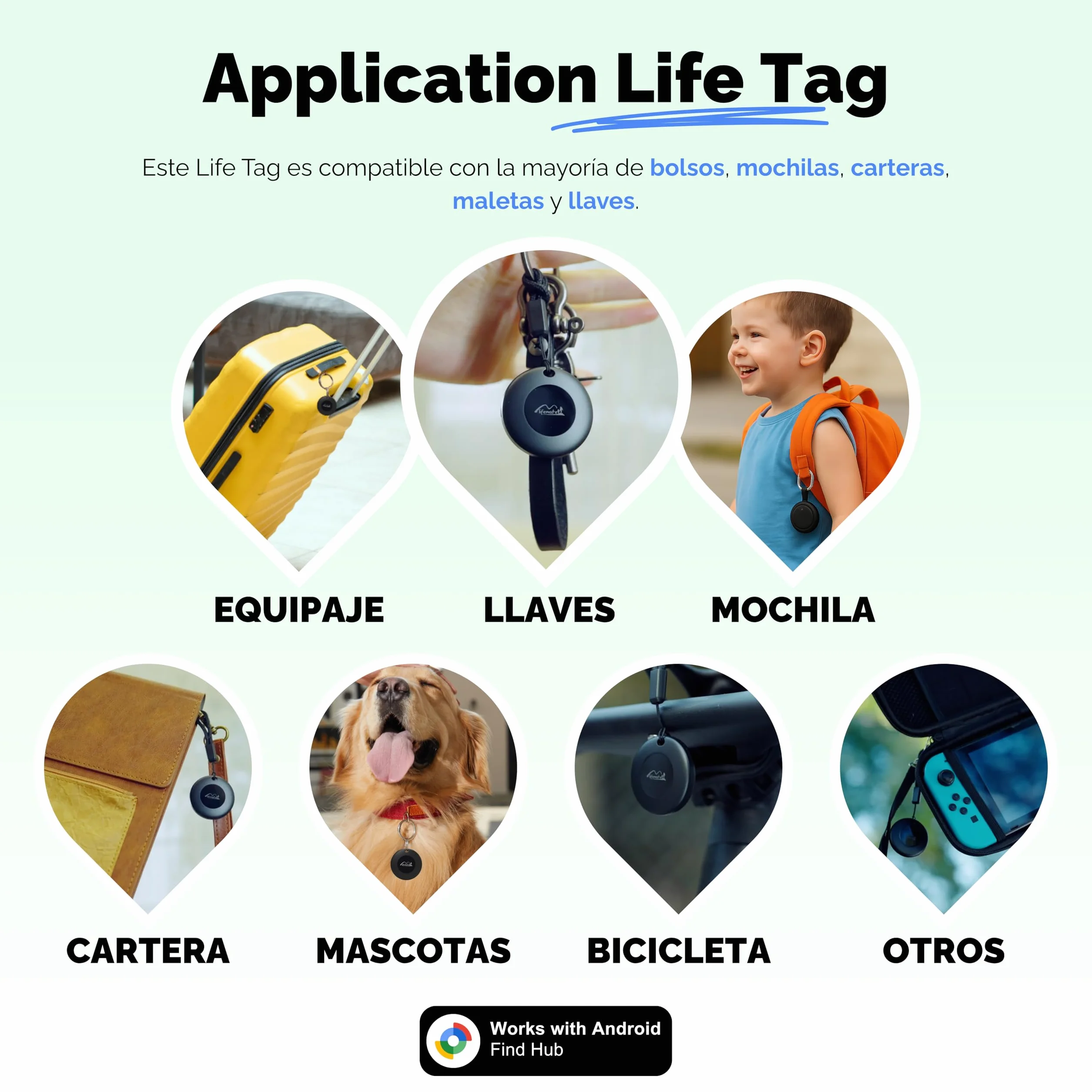 Lifemate Life Tag para Android 4-Pack, Air Tag Android Compatible con Localizador de Google, Rastreador Bluetooth Impermeable IP67 con Batería Larga Duración y Diseño Compacto