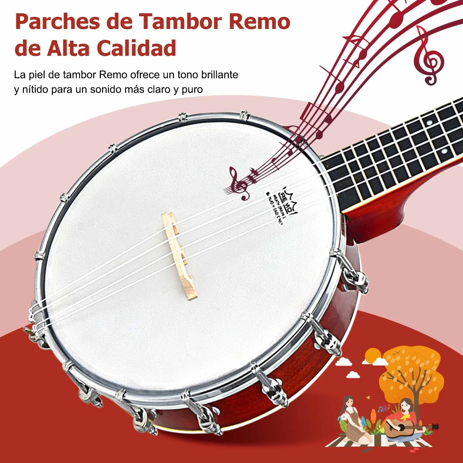 GOPLUS Mini banjo con 4 cuerdas, banjo de viaje de 61cm con parche Remo de primera calidad y fondo de sapeli, set de banjo para principiantes y niños