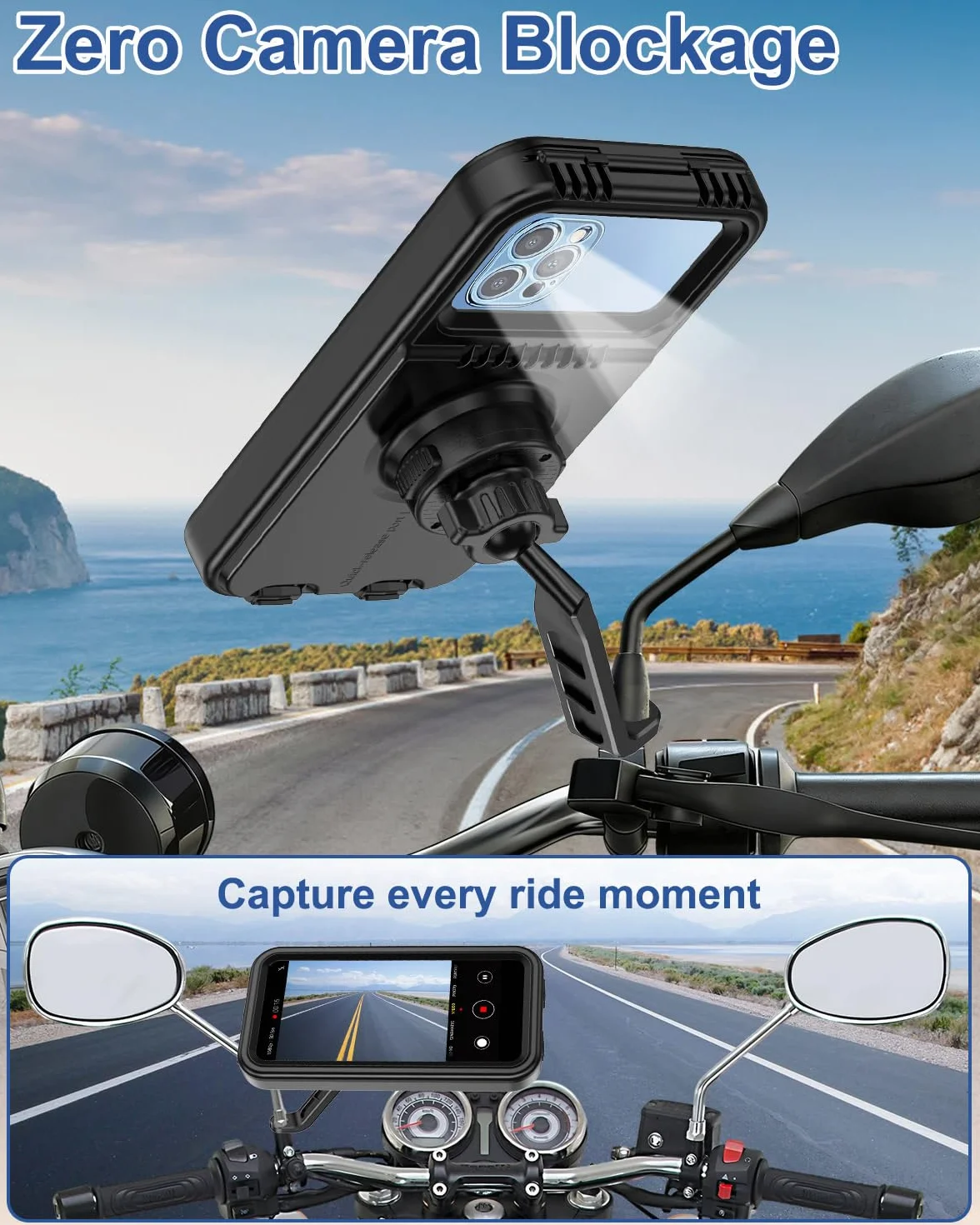 Soporte para Moto Impermeable con Liberación Rápida y Rotación 360° para Teléfono 4,7-6,9" con Pantalla Táctil