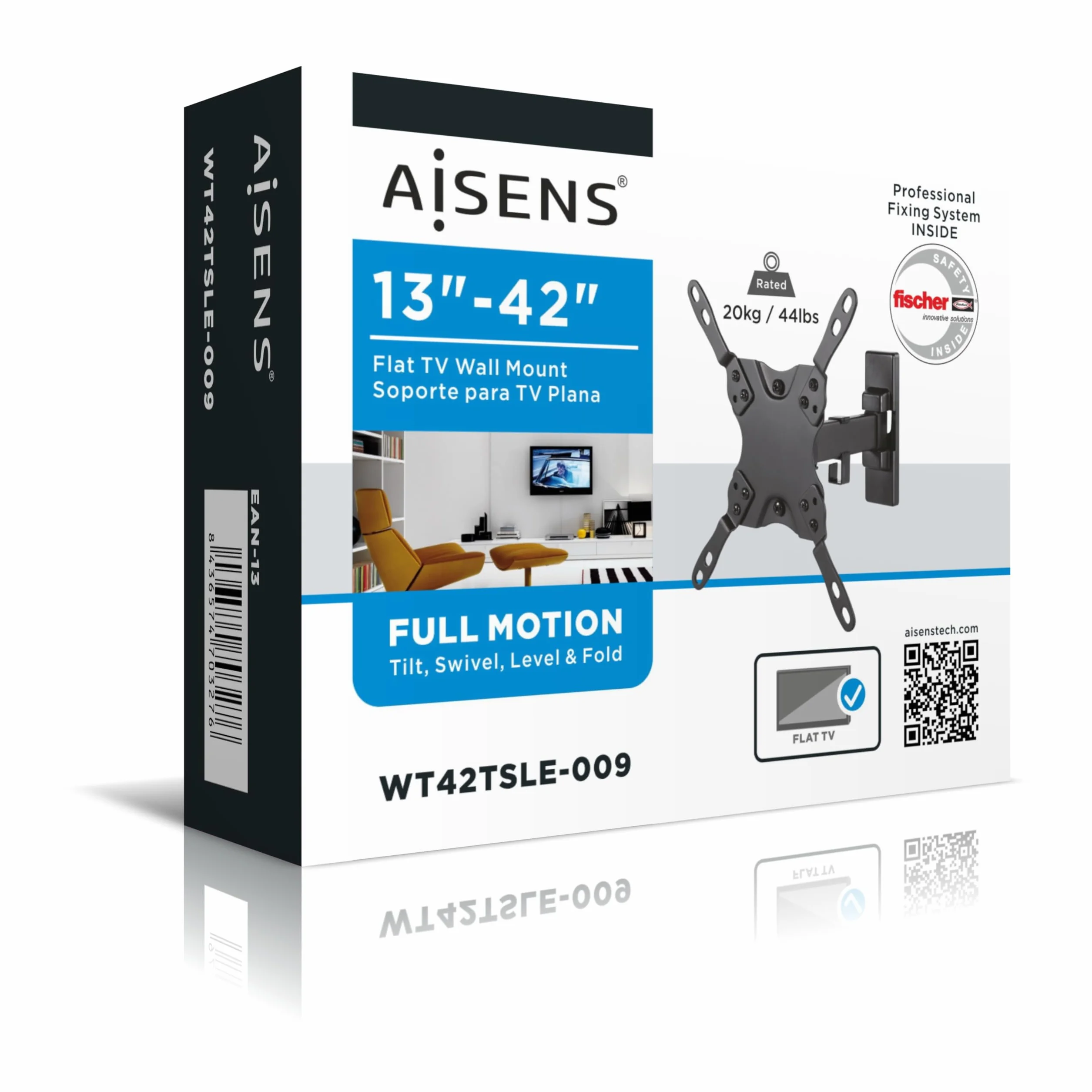 AISENS WT42TSLE-009 Soporte inclinable giratorio pared monitor TV LED 13-42" distancia 60-190mm inclinación -12º Negro