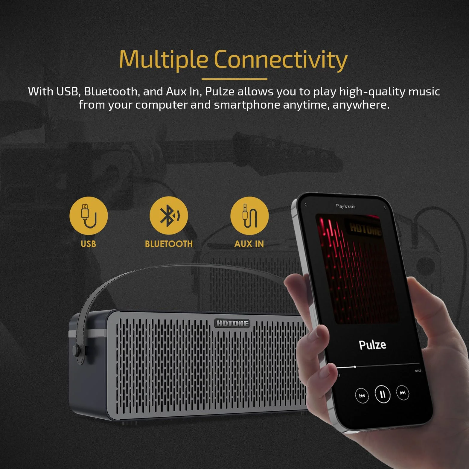 Hotone Amplificador de Guitarra Bluetooth Multifuncional con Pantalla Táctil Guitar Bass IR Cabinets with Multi FX Stereo Mobile App (Negro)