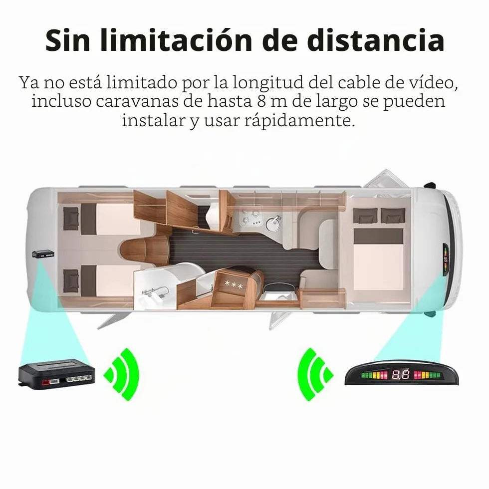 Ayuda de Aparcamiento Inalámbrica, Ayuda de Marcha Atrás con 4 Sensores de Aparcamiento Traseros PDC, Kit de Aviso de Distancia Total con Pantalla LED Inalámbrica(Negro)