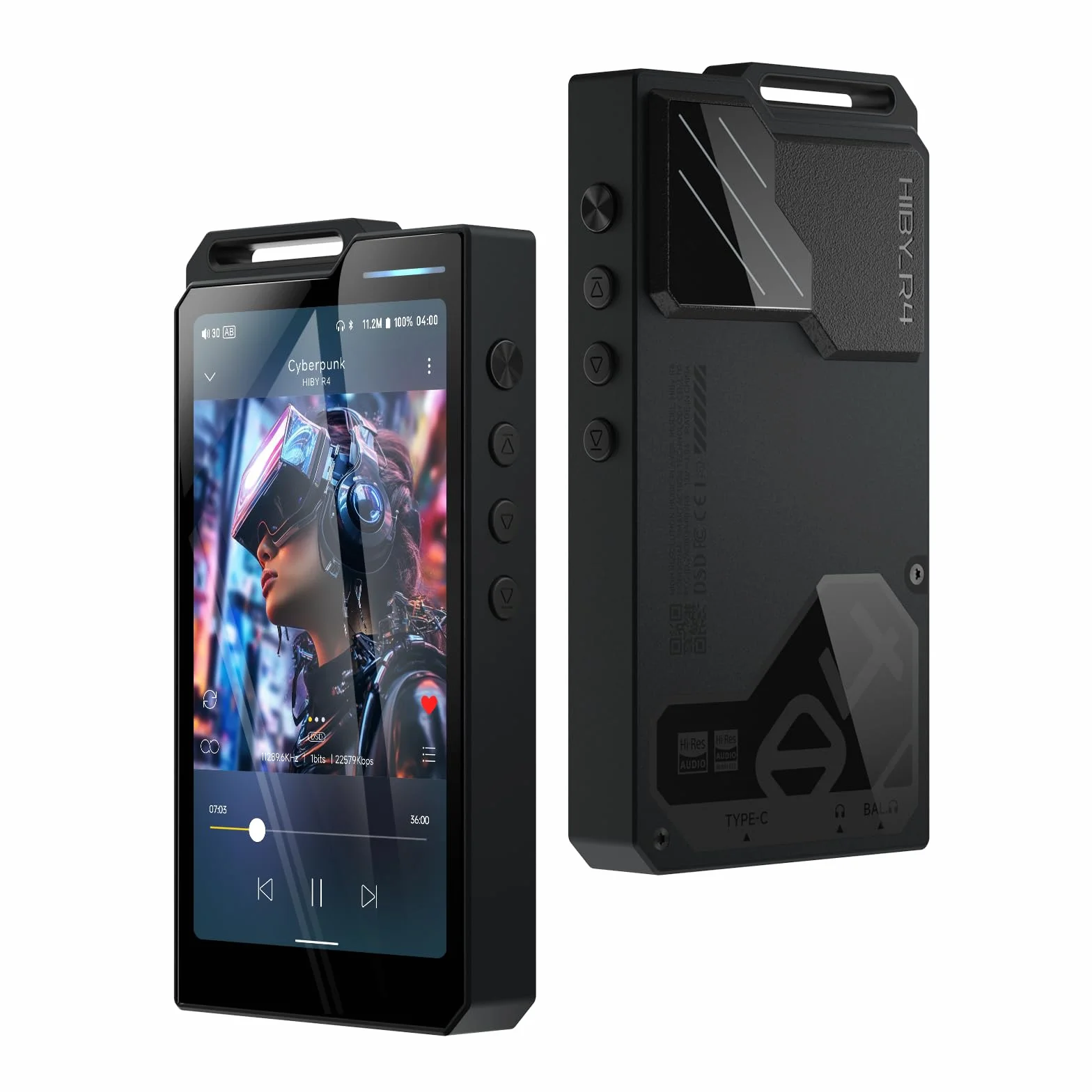 Reproductor de música Hi-Res HiBy R4 con DAC ES90182CM, 525mW de Potencia, MQA 16x, Android 12, Pantalla de 4.7", DSD hasta 256, 4.4mm balanceada, 11 Horas de batería (Negro)