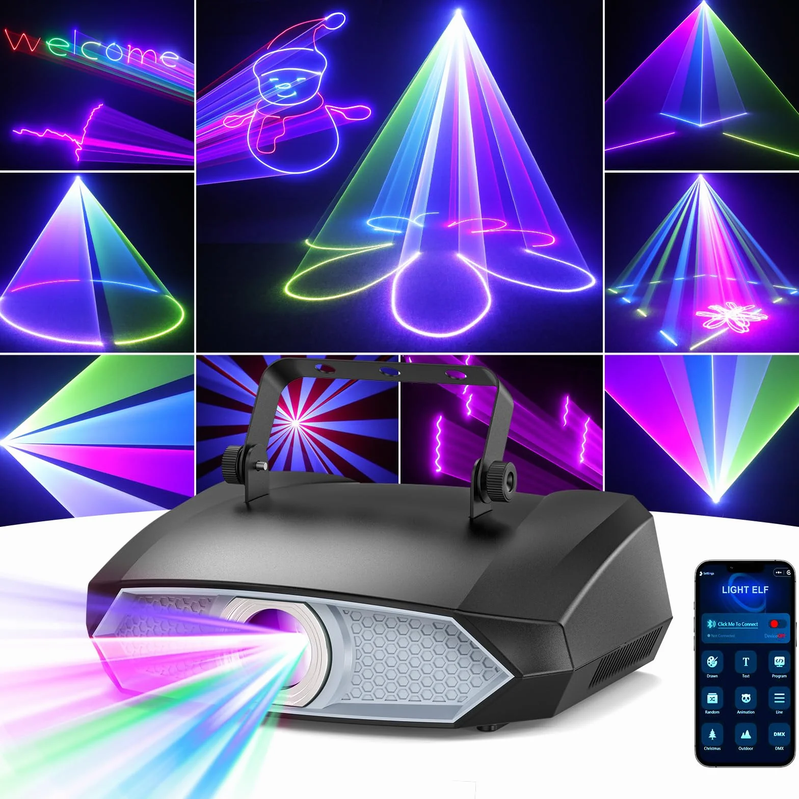 Luz de fiesta, luz de discoteca DIY de animación 3D con aplicación Bluetooth, luz de DJ y DMX512, adecuada para fiestas, clubes, bares, Halloween, Navidad