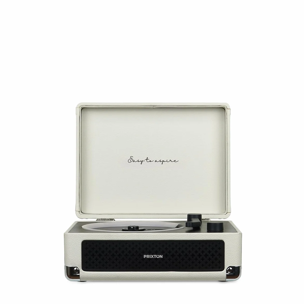 PRIXTON Reproductor CD Portátil Boogie con Bluetooth, Radio FM y AUX, Altavoz 6W (2x3W), Compatible CD/MP3/WMA, Batería Recargable 3000 mAh, Salida Auriculares, Diseño Maletín (Crema)