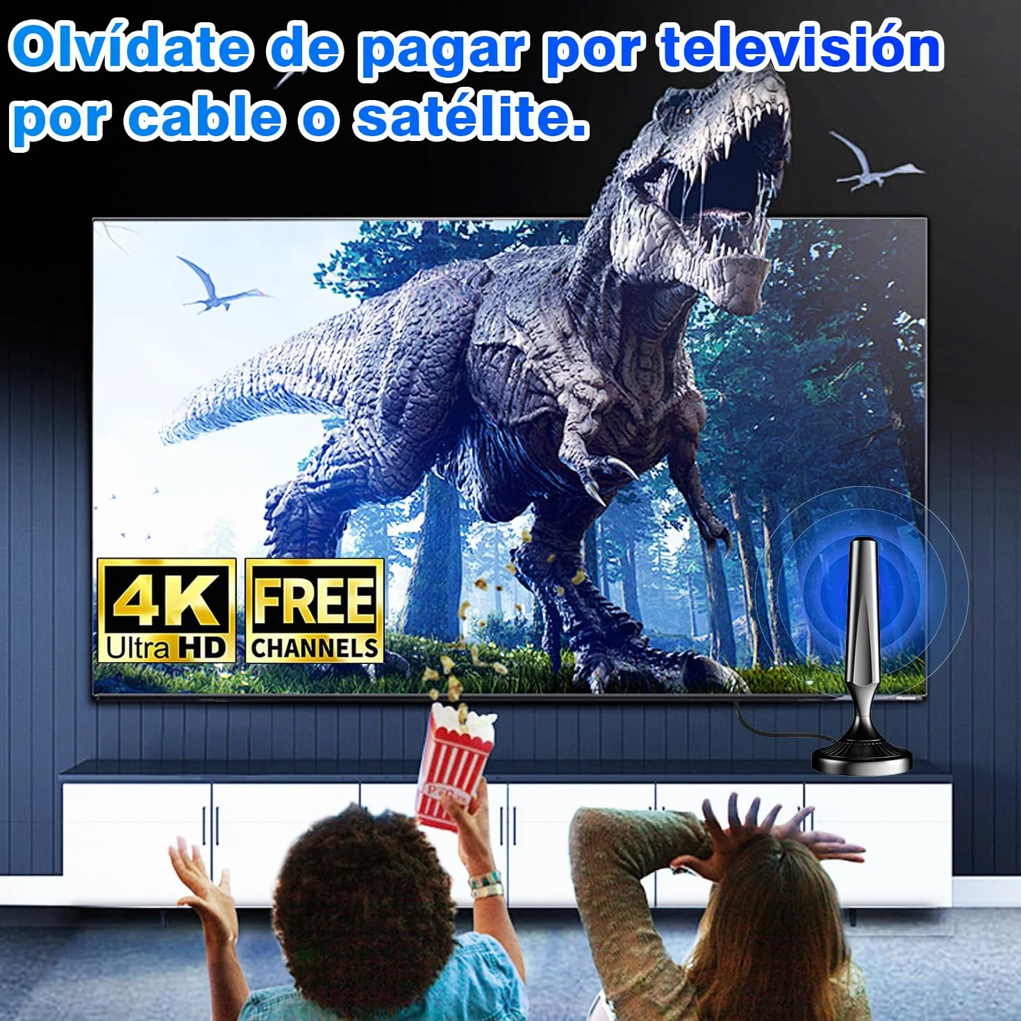 Antena TV Interior HD Potente para Smart TV – Antena TDT Digital Omnidireccional 360°, Base Magnética, DVB-T2/DVB-T, 4K/1080P
