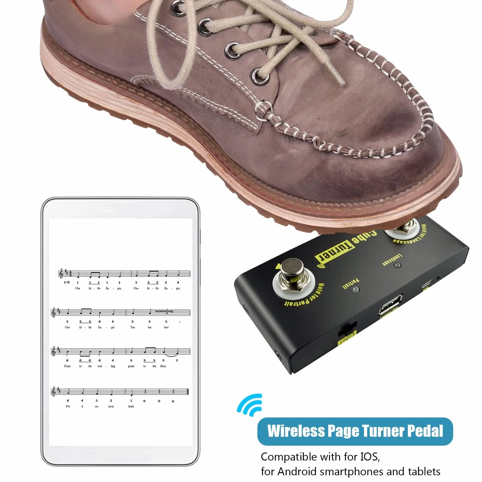 Pedal Inalámbrico Para Pasar Páginas 10m Alcance Recargable Compatible con Tabletas y Aplicaciones de Partituras Ideal para Presentaciones Musicales