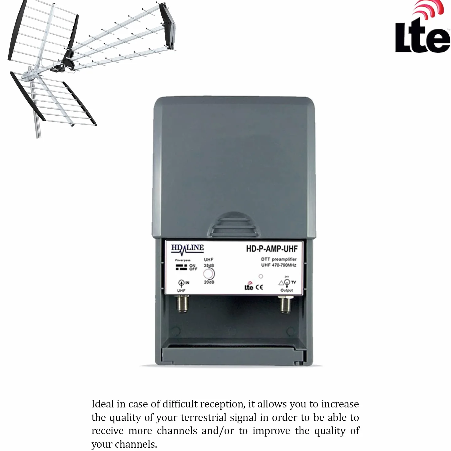 LEYF Amplificador + Alimentación 4 Salidas TV para antena terrestre TNT/preamplificador HDTV Ampli para TNT HD Señal