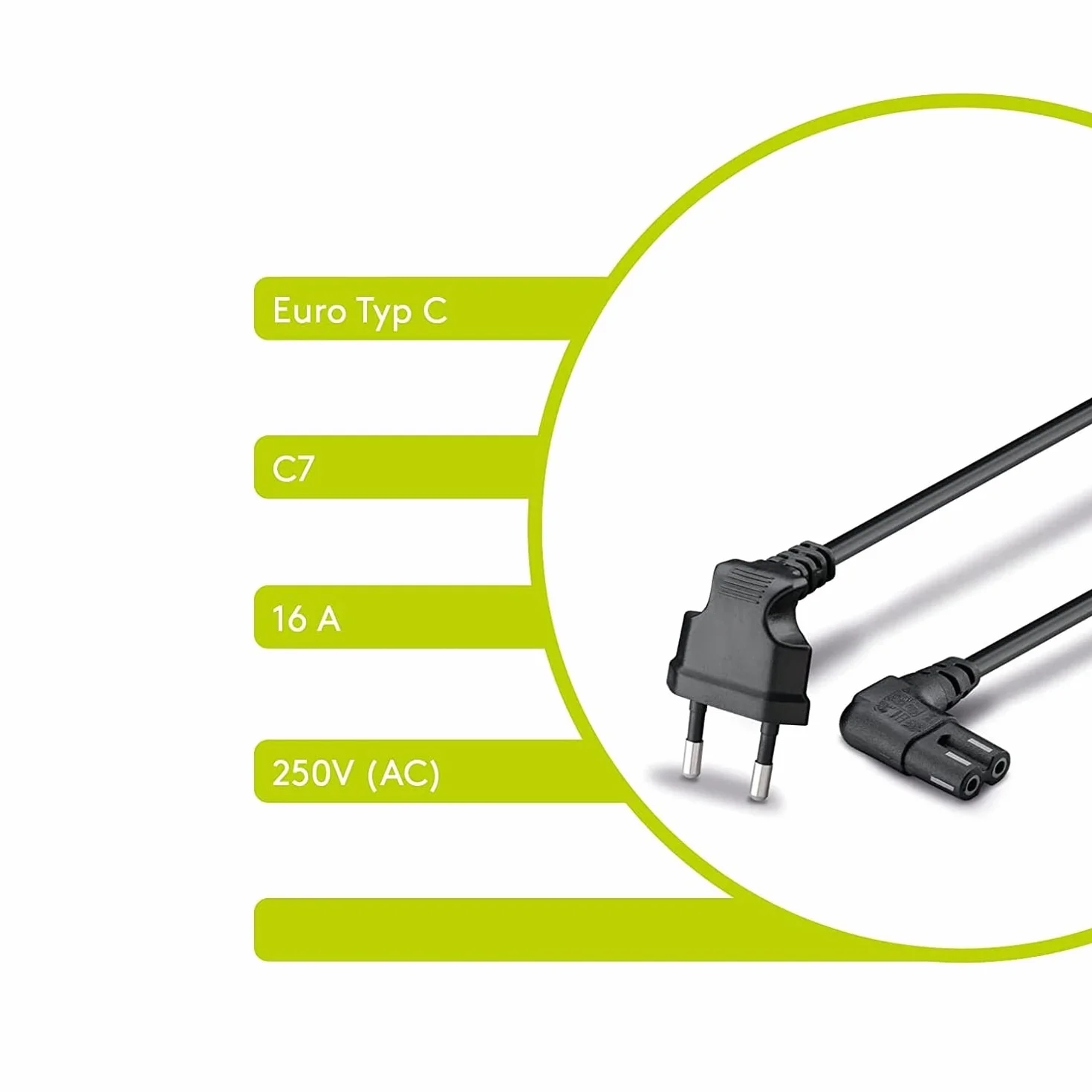 Cable de Alimentación IEC-320 C7 Acodado 0.75 mm² 3 Metros Negro Compatible con Samsung Philips LG Sony Sharp Panasonic LED TV PS4