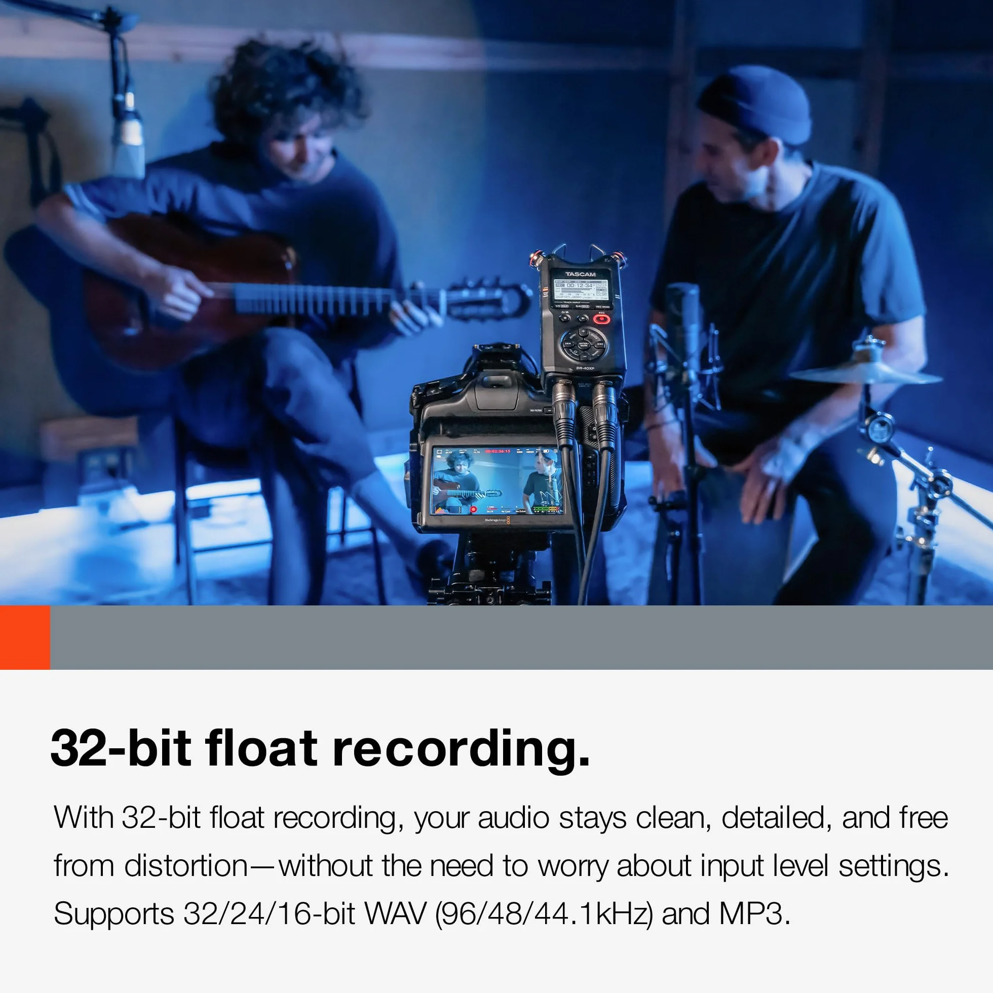 TASCAM DR-40XP - Grabadora portátil de campo de mano flotante de 4 canales de 32 bits e interfaz de audio USB-C, con 2 entradas XLR/TRS y micrófonos ajustables para música, audio para video y