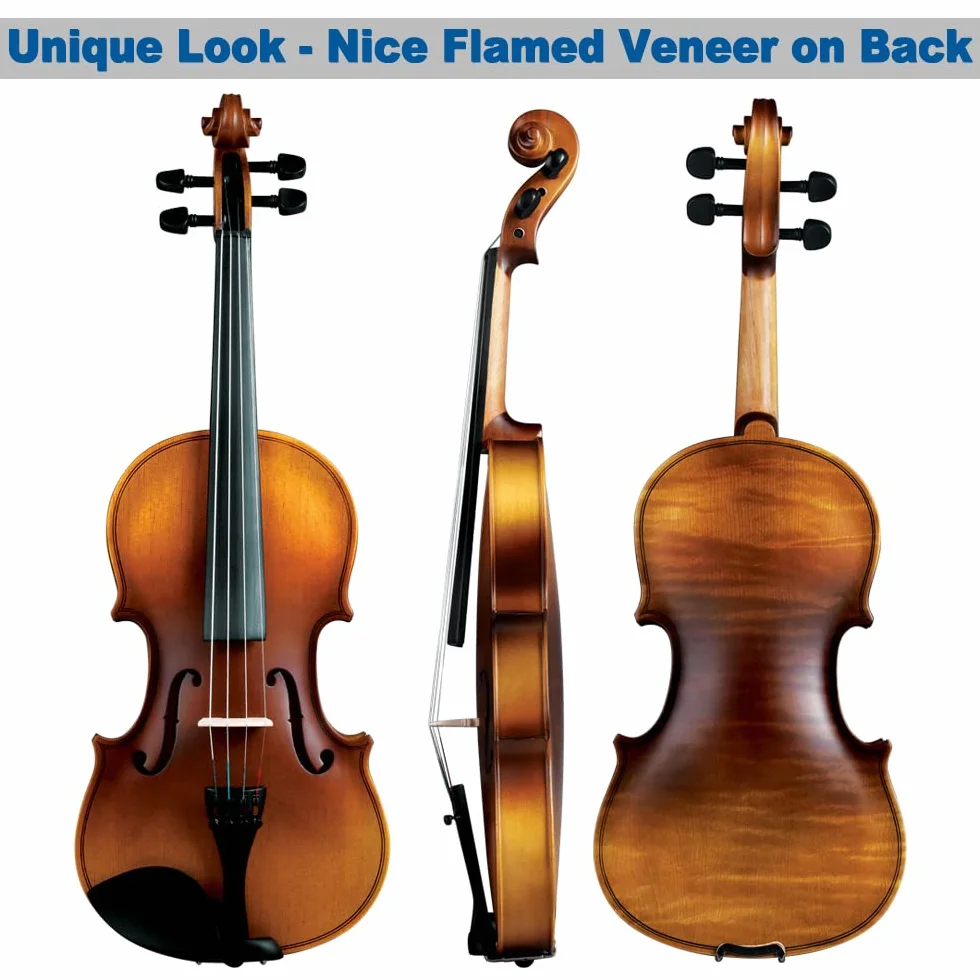 ADM Violín 4/4 Tamaño Completo para Principiantes con Afinador de Clip, Pegatina para el Diapasón, Cuerdas Extra, Estuche Rígido, Arco de Rana Enony, Reposahombros, Colofón