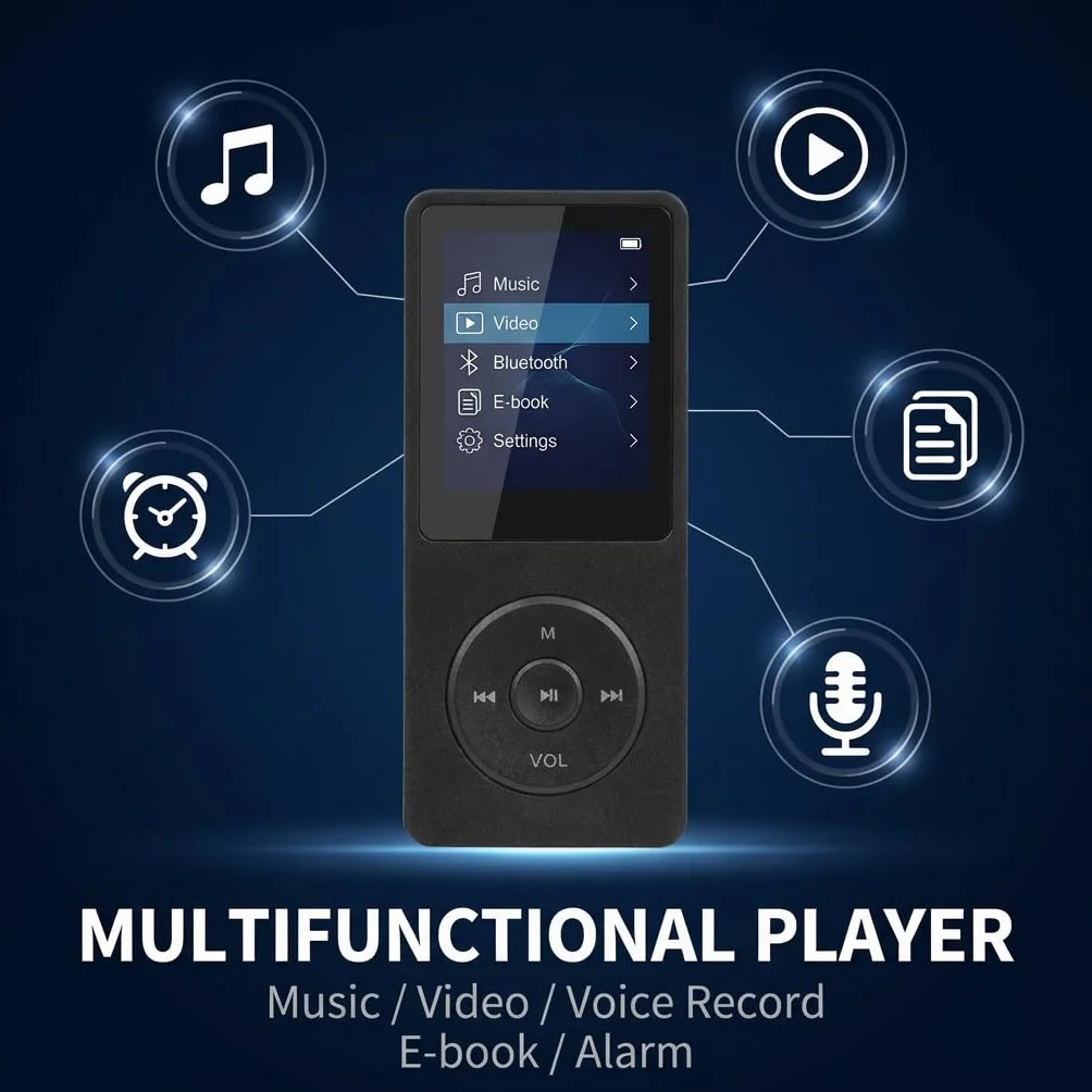 Reproductor MP3 Bluetooth 5.3 32GB con Altavoz, MP3 Player para Niños Deportes, Hi-Fi, Batería 70h, Pantalla 1,8"