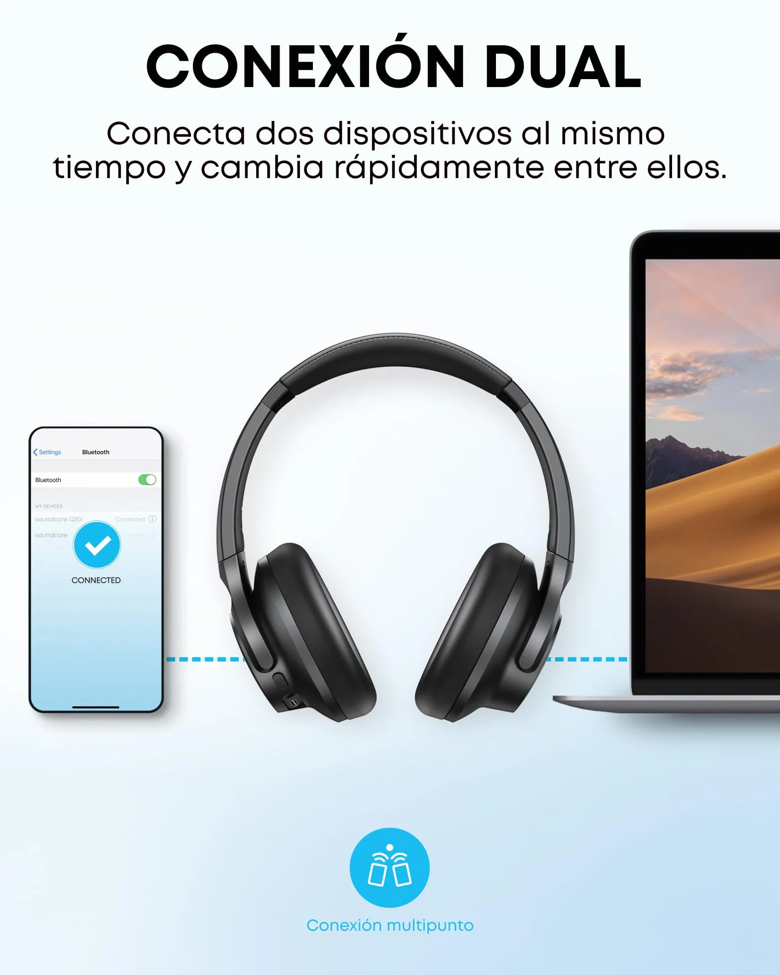 Soundcore Q20i Cascos Inalámbricos Bluetooth Cancelación Ruido Activa Híbrida ANC 40 Horas Hi-Res Audio Personalización App