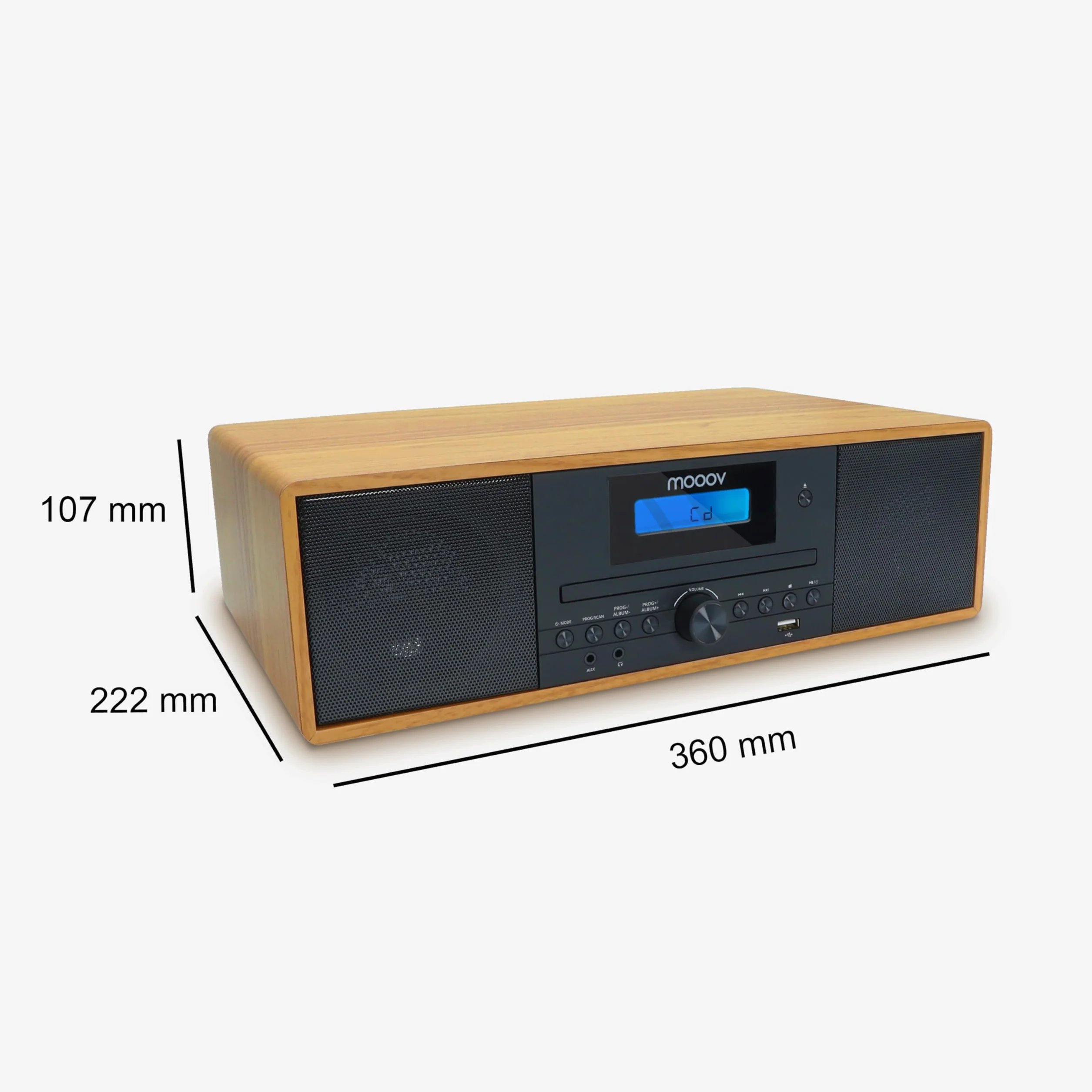 Mooov 477380 - Microcadena HiFi estéreo 50W Musicales, Reproductor CD, Bluetooth, Radio FM, USB, AUX-IN, RCA, Despertador, Mando a Distancia