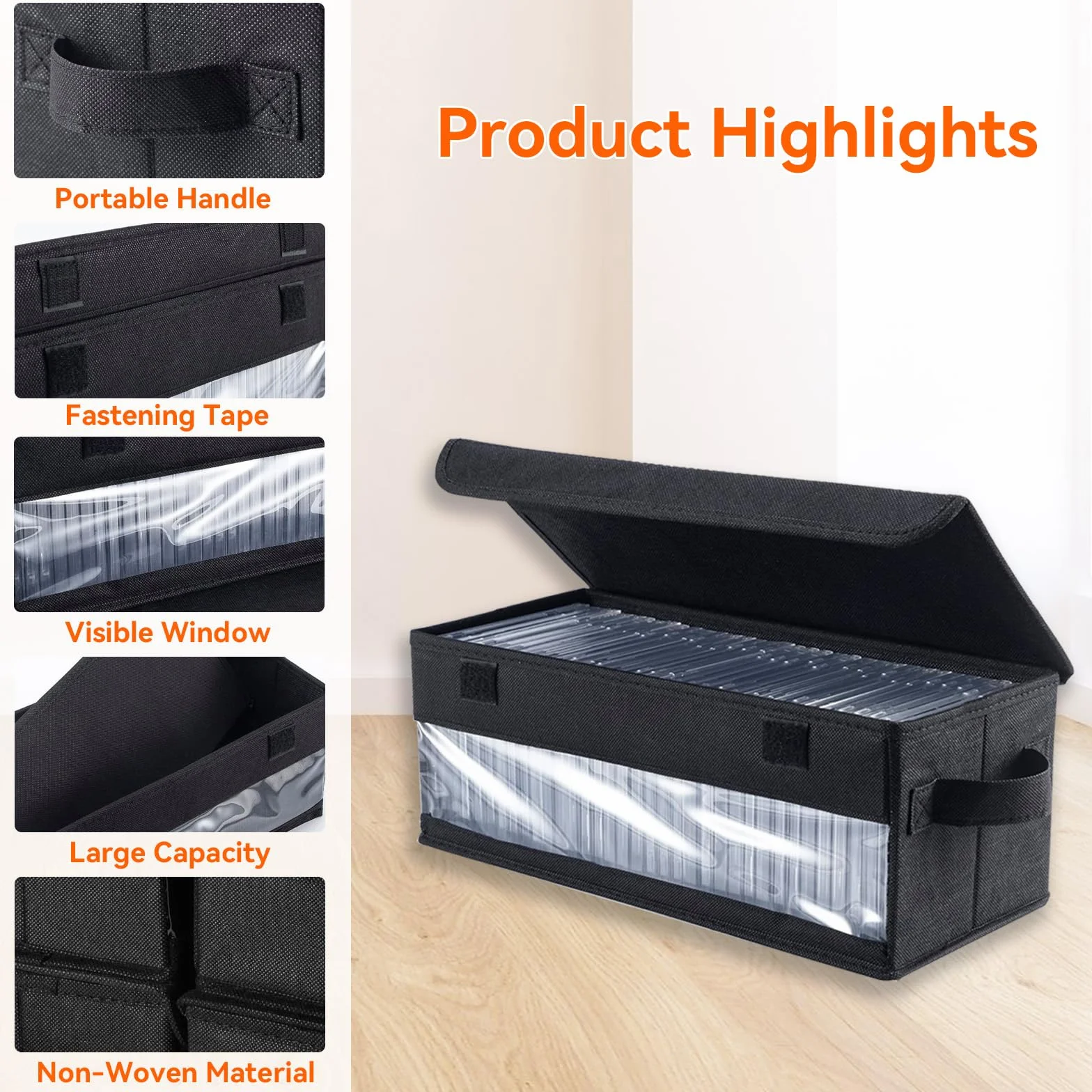 3 Piezas Cajas De Almacenamiento Para Cd Apilable,Caja Cd Tiene Capacidad Para 32 Cd,Caja Almacenamiento Con Ventana De Visualización,Adecuado Para Libros, Documentos, Juguetes,Negro