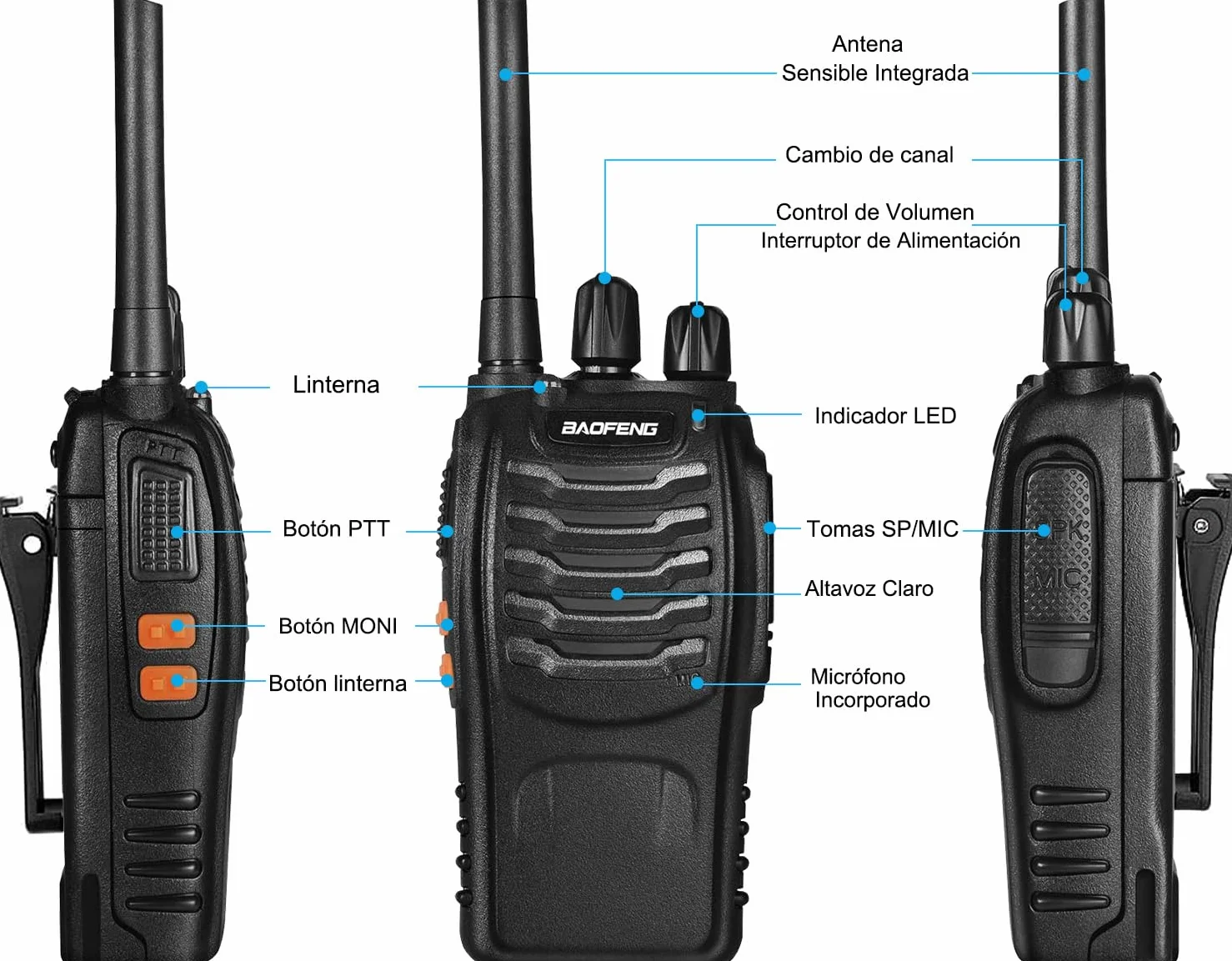Baofeng Walkie Talkie,Walkis Profecionales,PMR446 Radiocomunicación 16 Canales 2 Piezas Walky Talky Set Recargable Larga Distancia Receptores con Auriculares y Luz LED para Actividades al Aire Libre